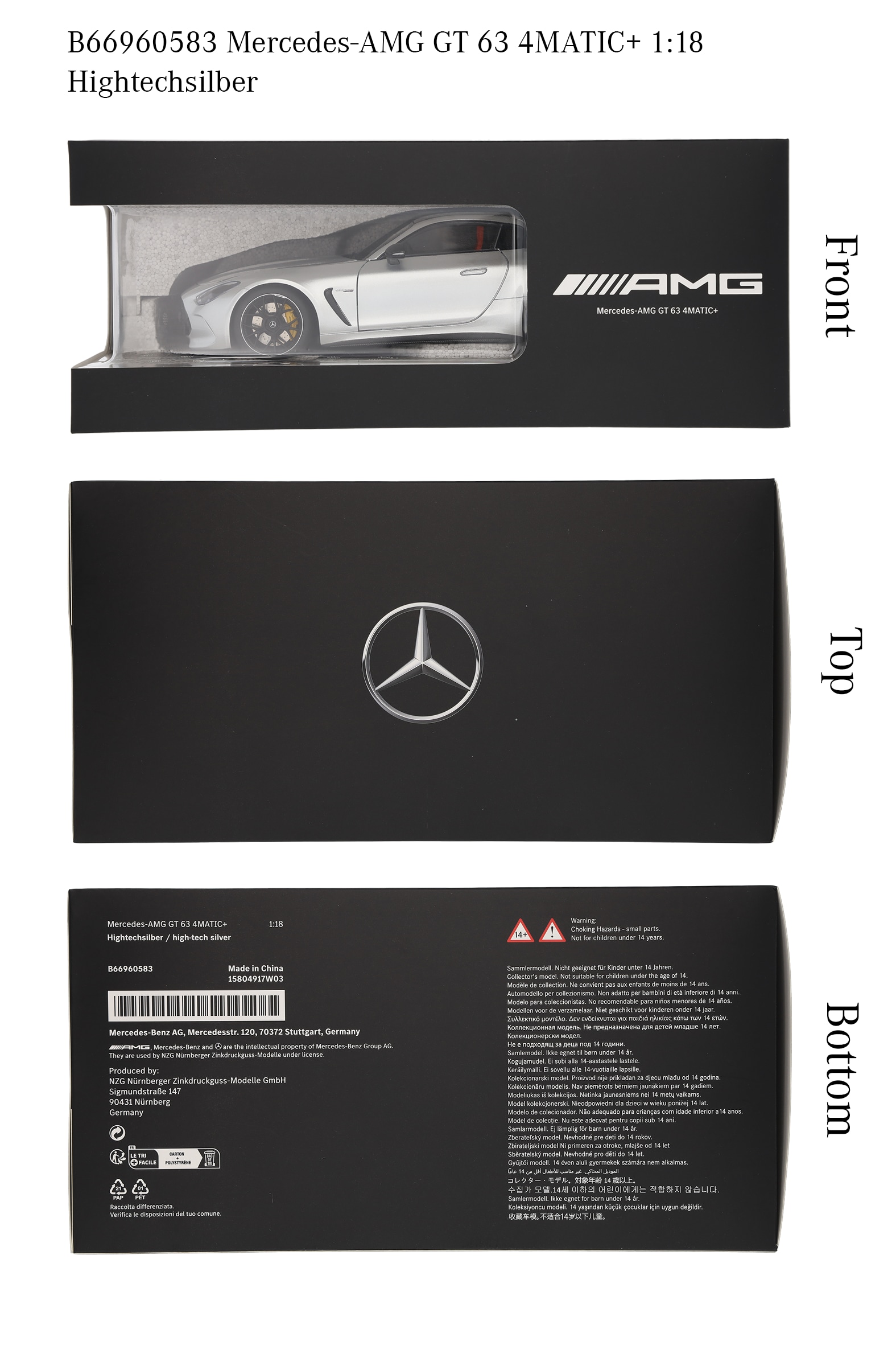Mercedes-AMG GT 63, C192 - argent high-tech, NZG, 1:18