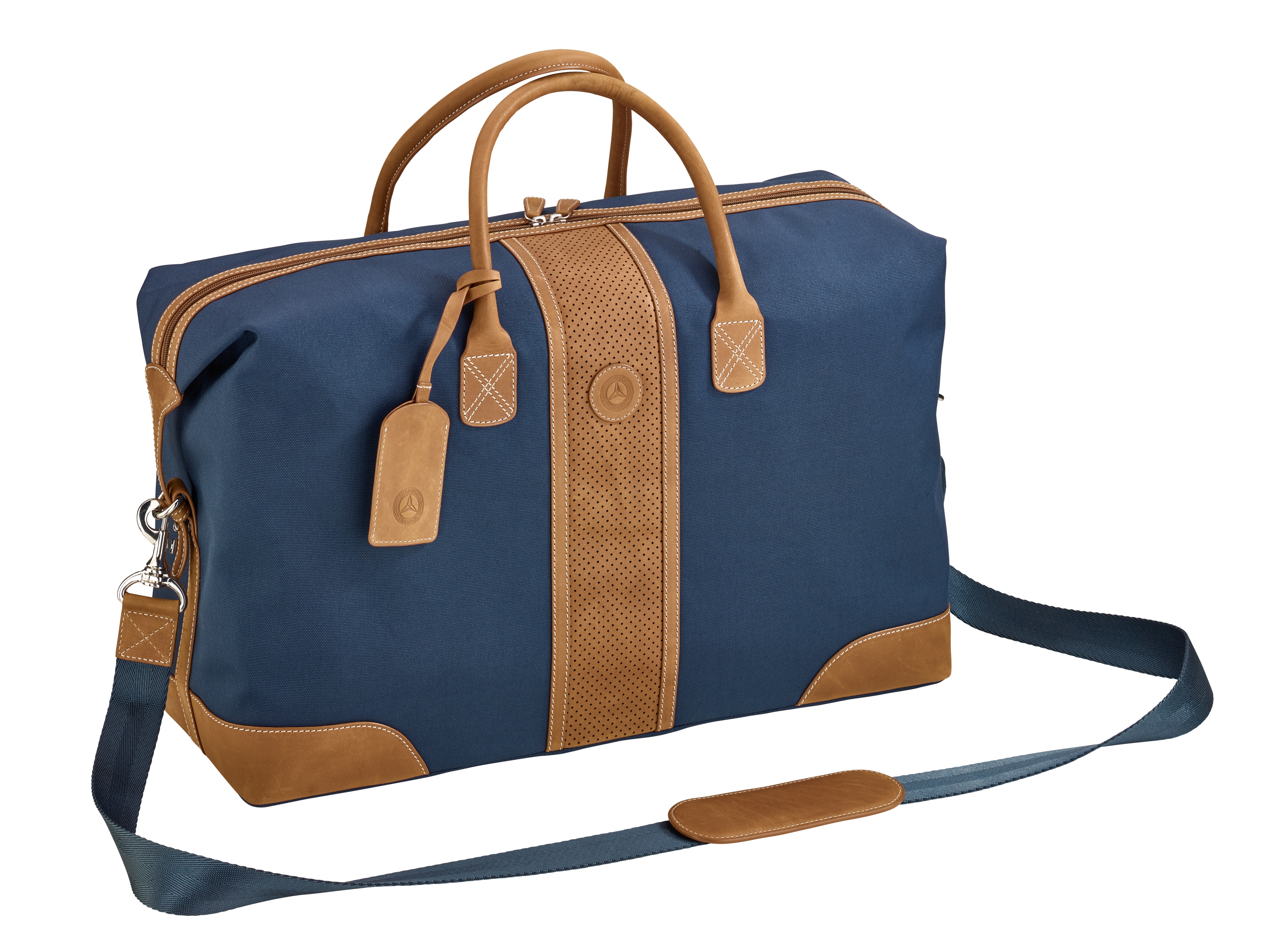 Sac de voyage petit format "Weekender" - bleu / cognac, Polyester (recyclé)