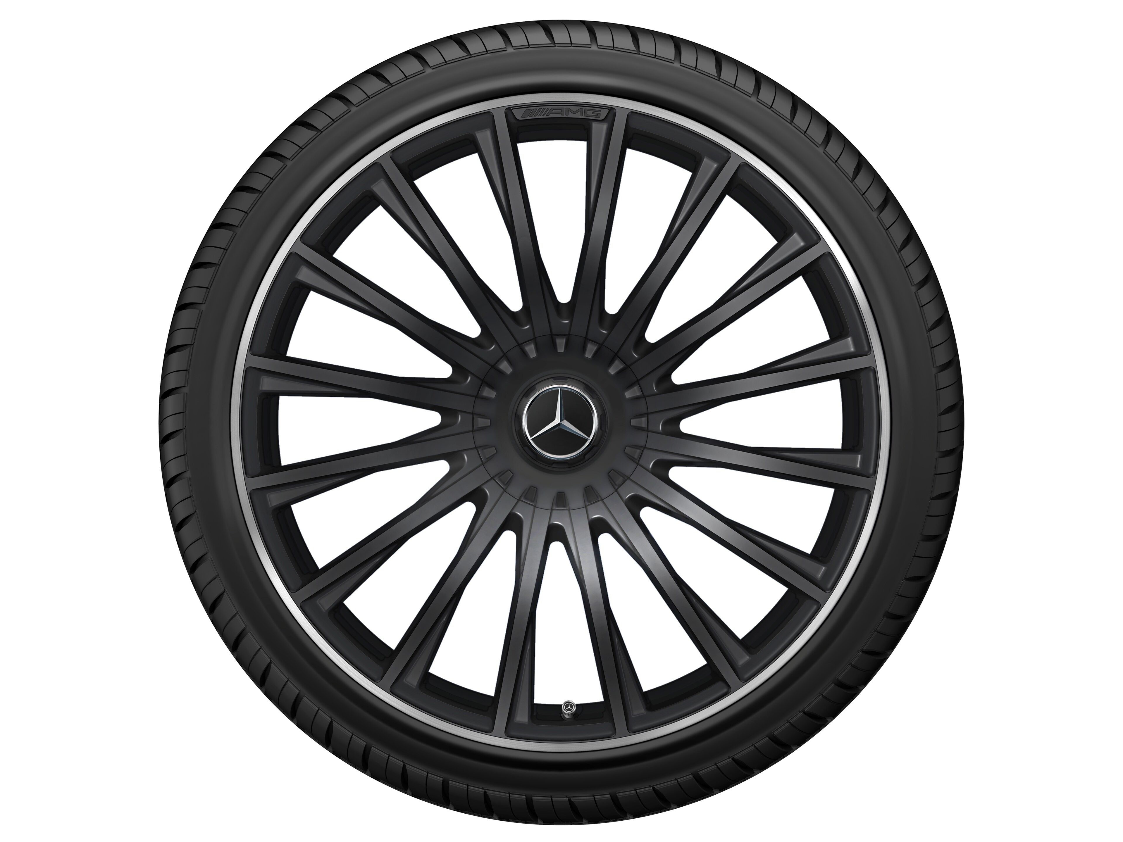 Jante forgée AMG multibranches, 53,3 cm (21 pouces), Rebord de jante, brillant - 10,5 J x 21 ET 50, noir mat, Rebord de jante, brillant