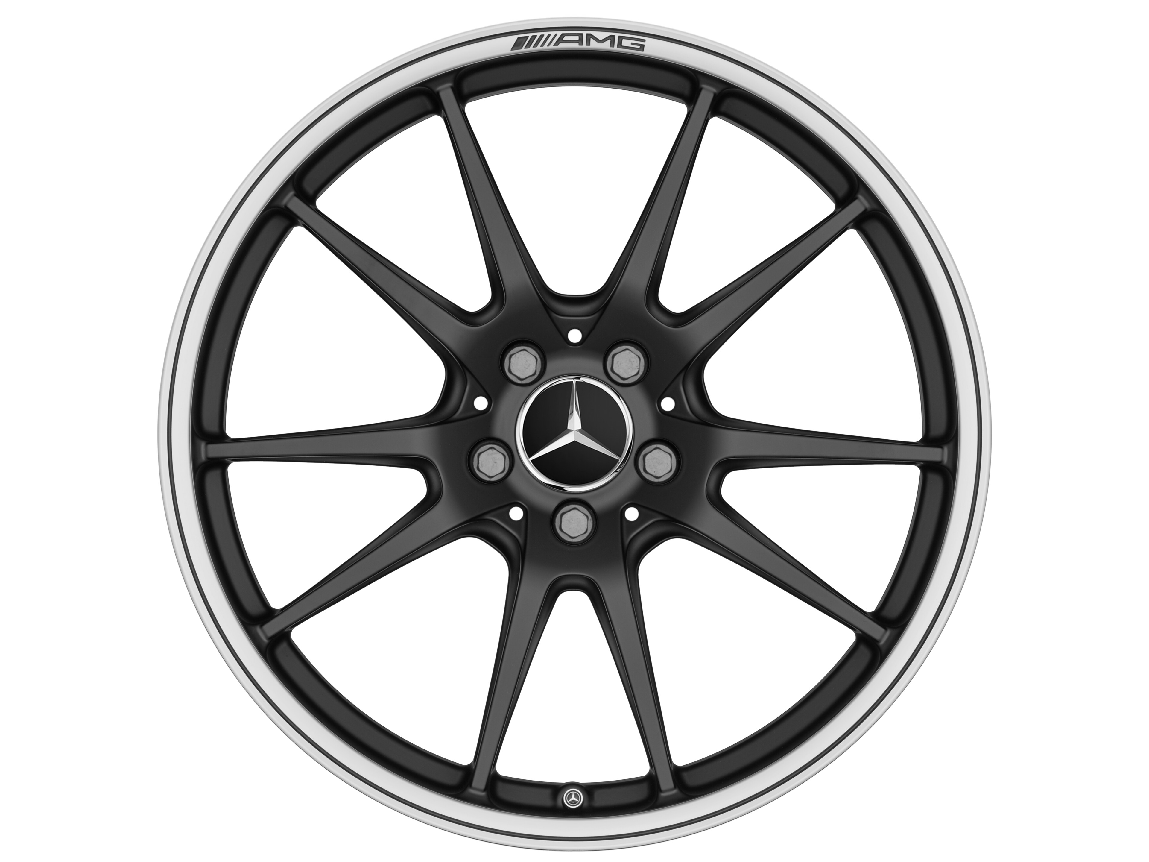 Jante forgée AMG Design à 5 doubles branches, 48,3 cm (19 pouces), Rebord de jante, brillant - 9 J x 19 ET 25, noir mat, finition brillante