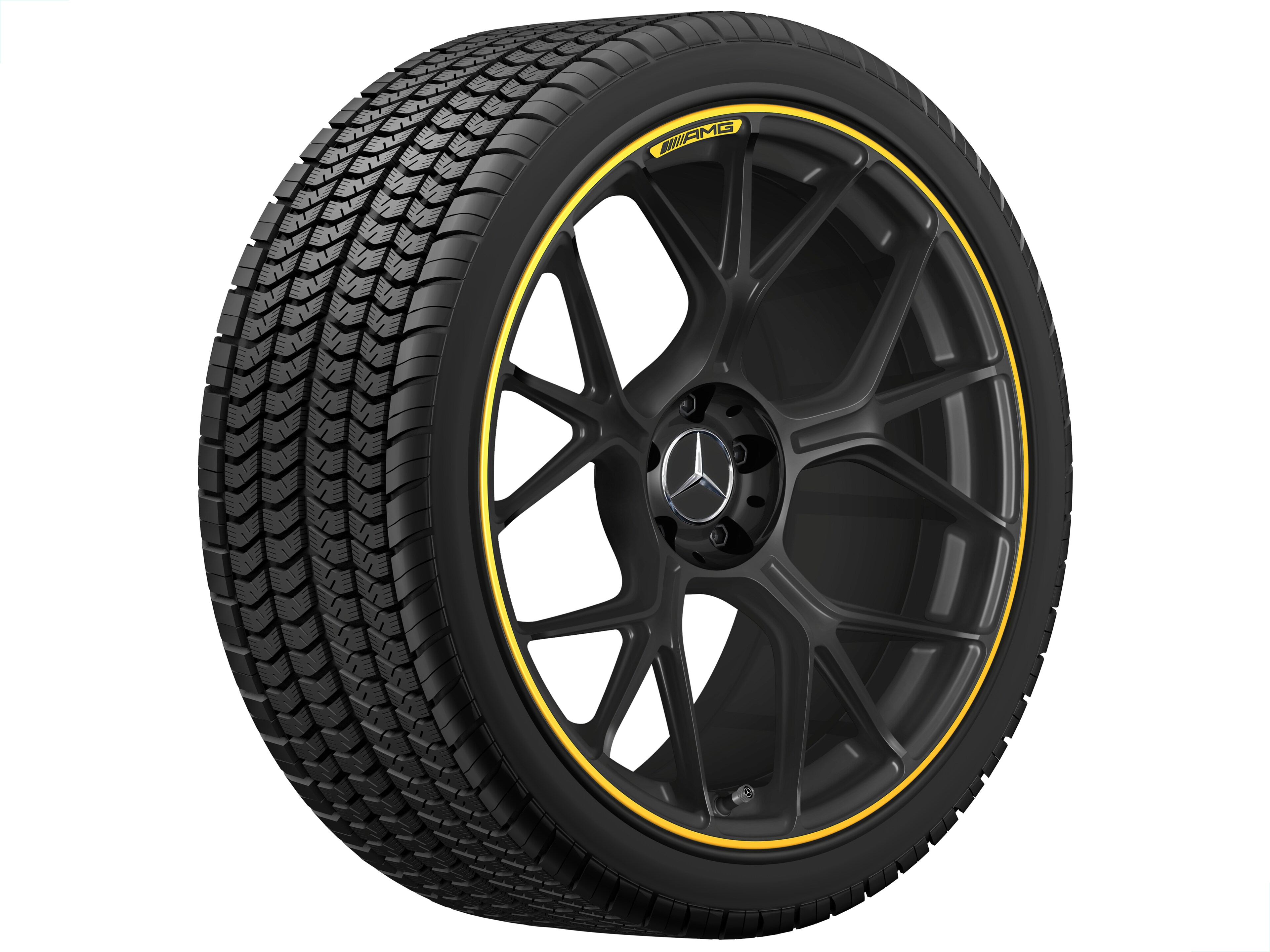 Jante forgée AMG Jante en Y, 50,8 cm (20 pouces) - 11 J x 20 ET 24,1, noir mat / jaune vif, finition brillante