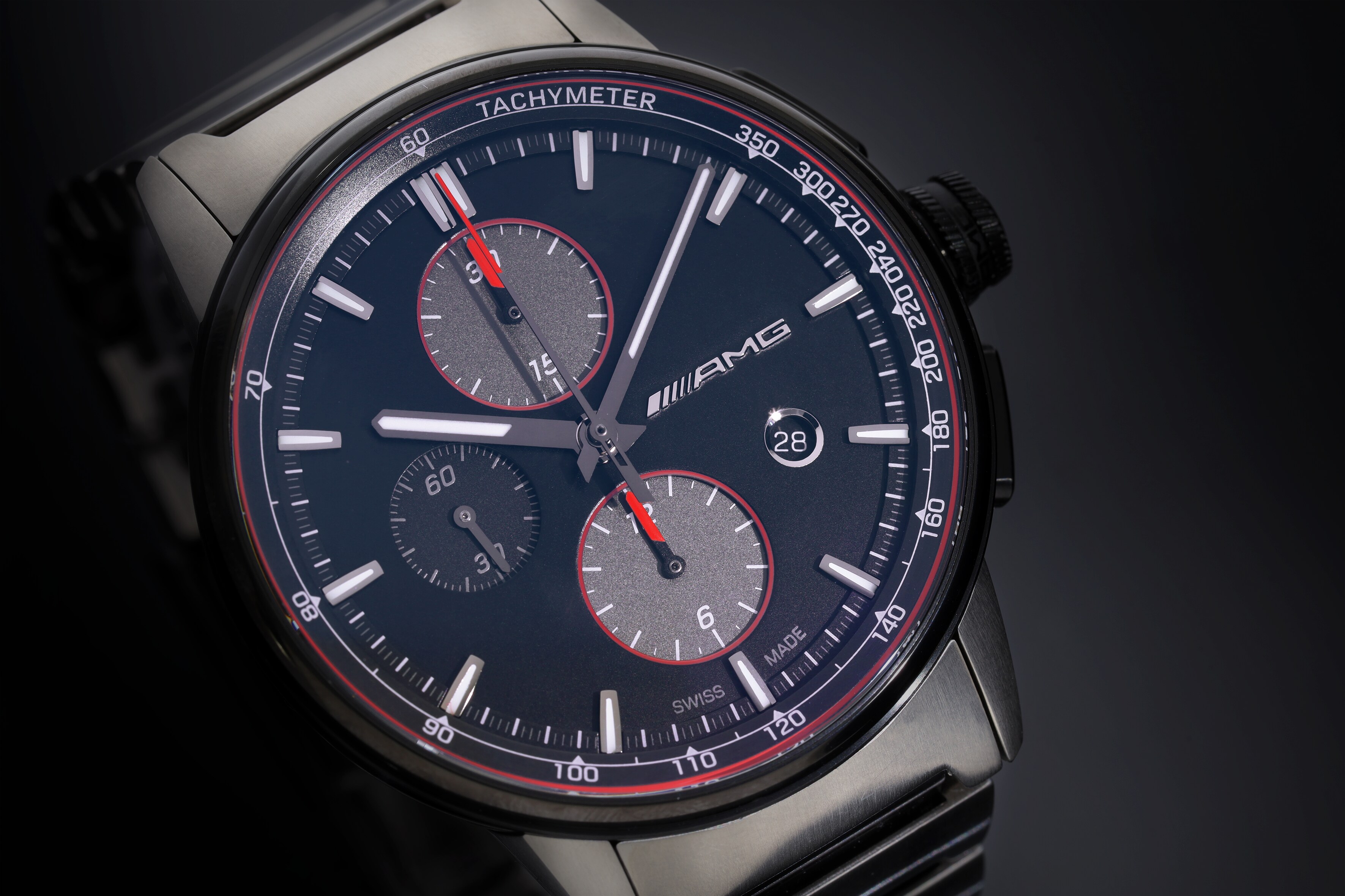 Chronographe automatique AMG, Homme, Business - noir / Anthracite / rouge, Acier inoxydable / Titane