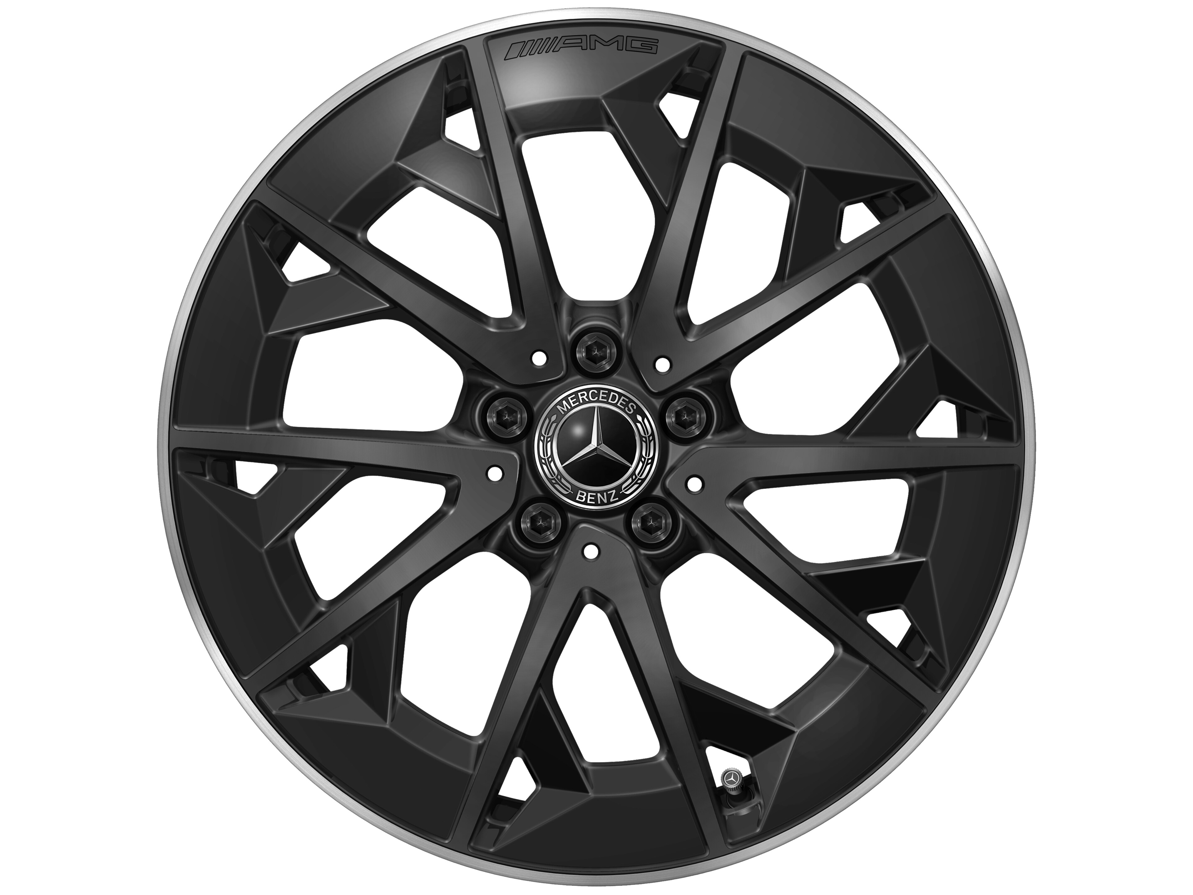 Jante alliage AMG, Jante en Y, 48,3 cm (19 pouces) - 9 J x 19 ET 66, noir mat, Rebord de jante, brillant