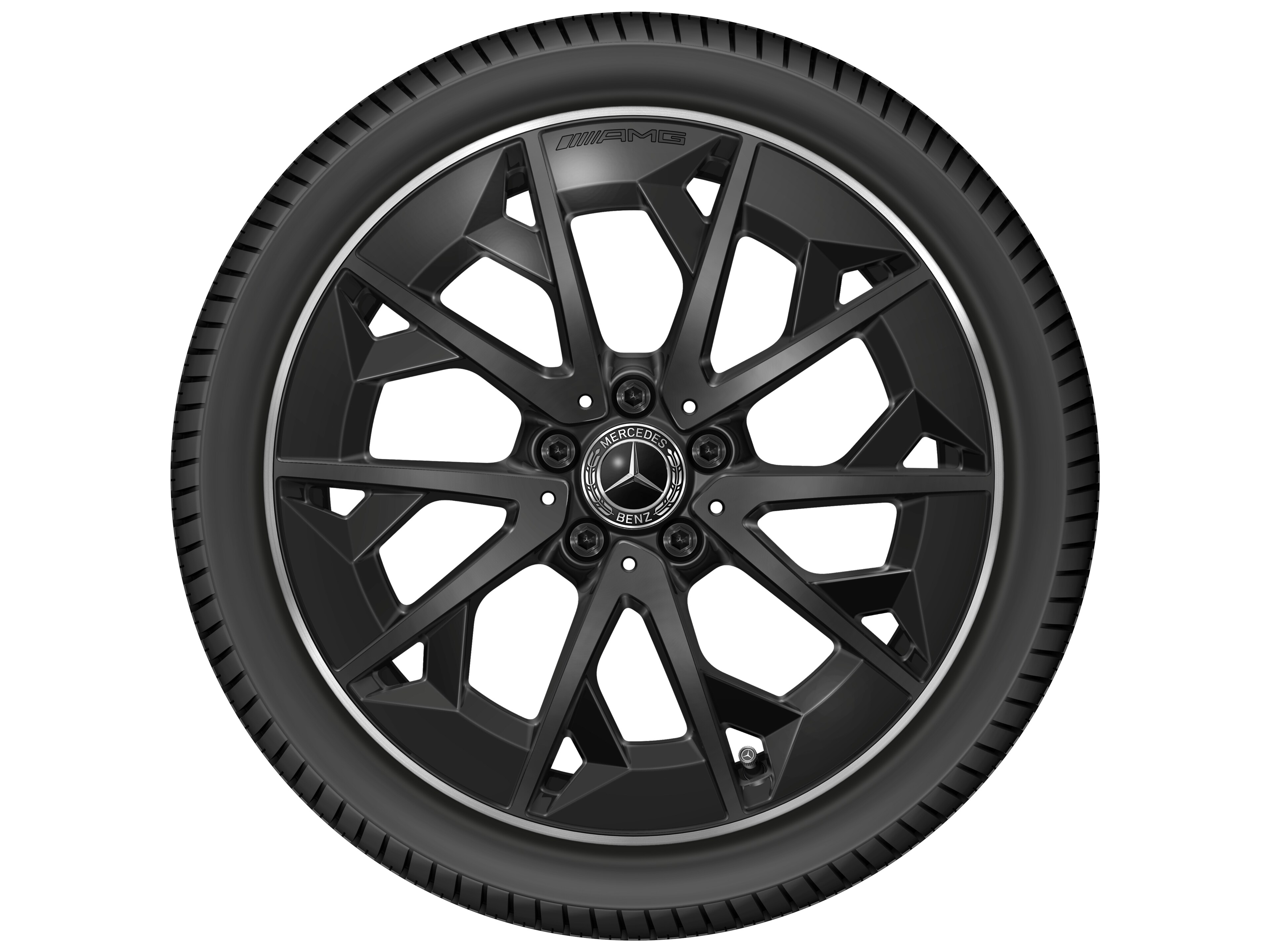 Jante alliage AMG, Jante en Y, 48,3 cm (19 pouces) - 9 J x 19 ET 66, noir mat, Rebord de jante, brillant