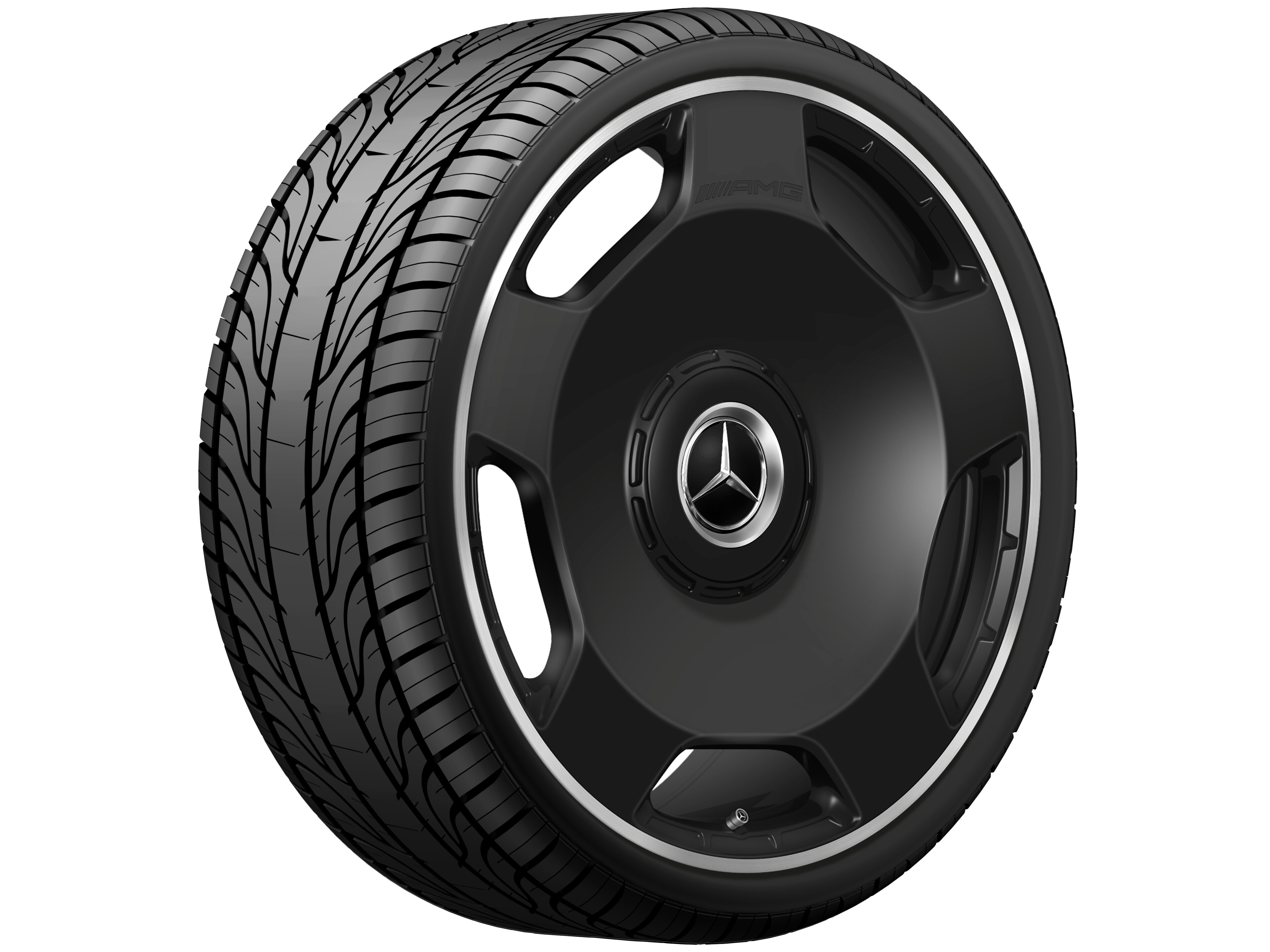 Jante forgée AMG Design 5 trous, 58,4 cm (23 pouces), Rebord de jante, brillant - 10 J x 23 ET 45, noir mat, Rebord de jante, brillant