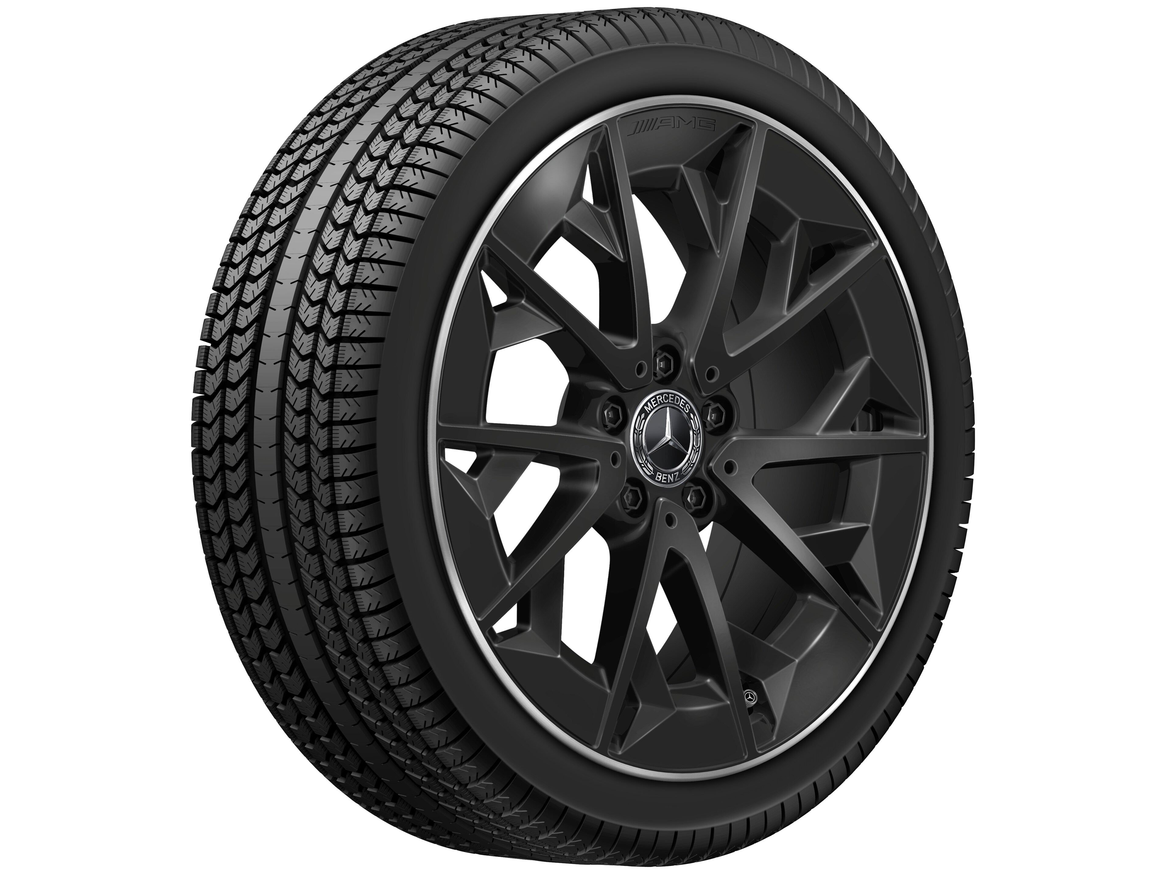 Jante alliage AMG, Jante en Y, 48,3 cm (19 pouces) - 9 J x 19 ET 66, noir mat, Rebord de jante, brillant