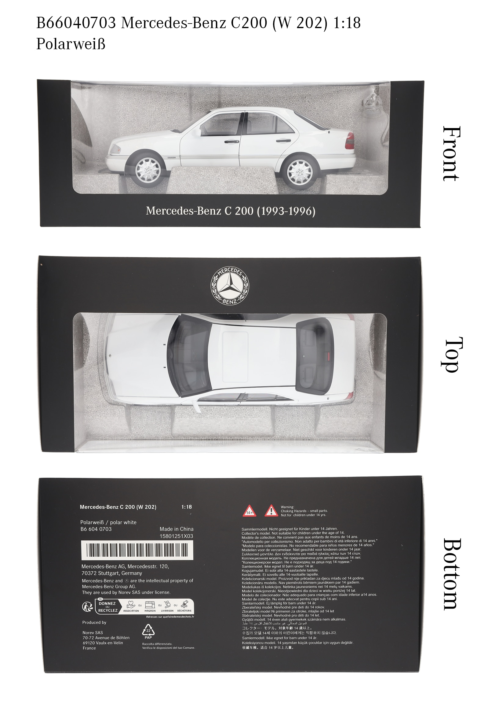 C 200 Berline W 202 (1993-1996) - blanc polaire, Norev, 1:18