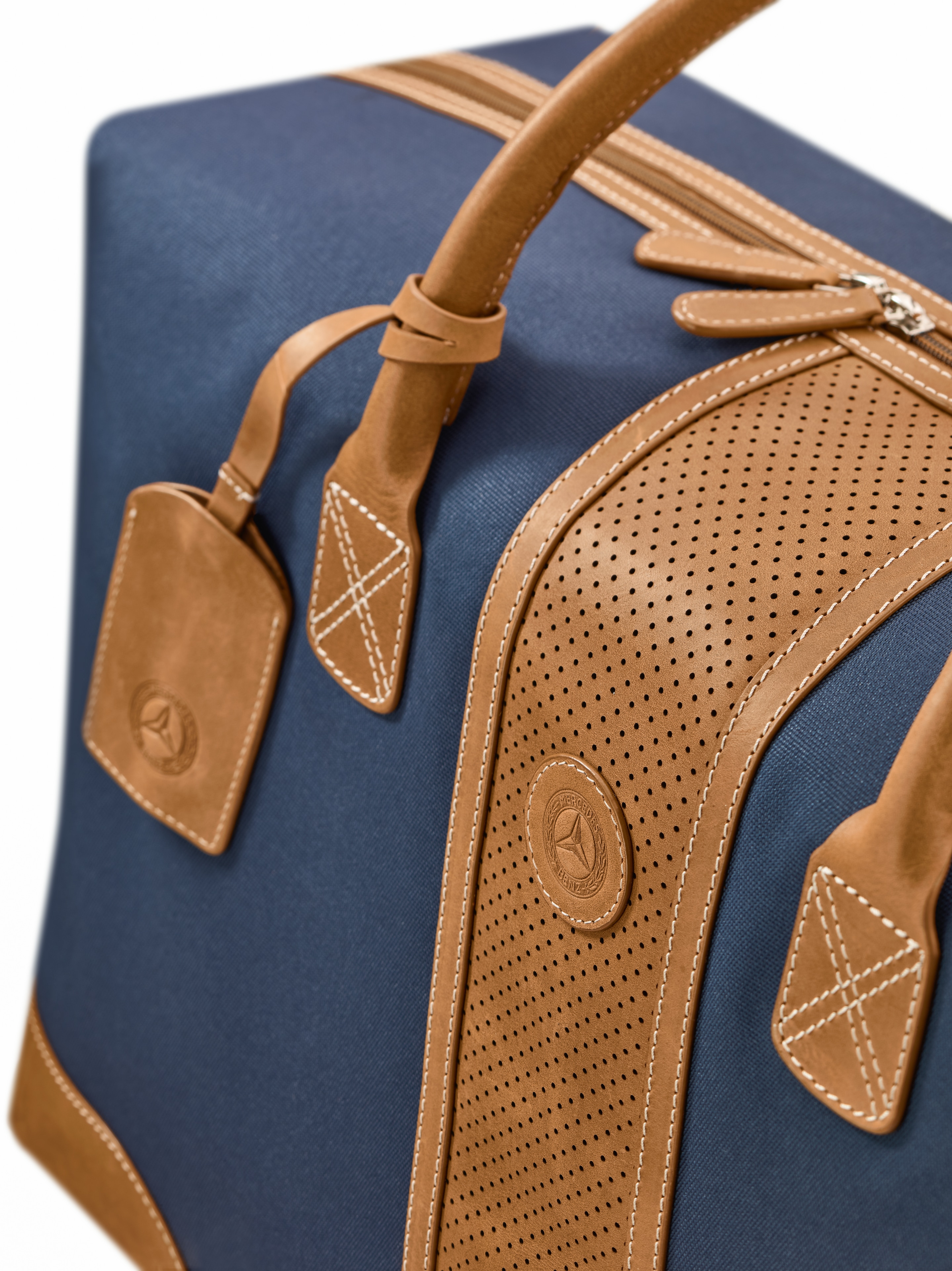 Sac de voyage petit format "Weekender" - bleu / cognac, Polyester (recyclé)