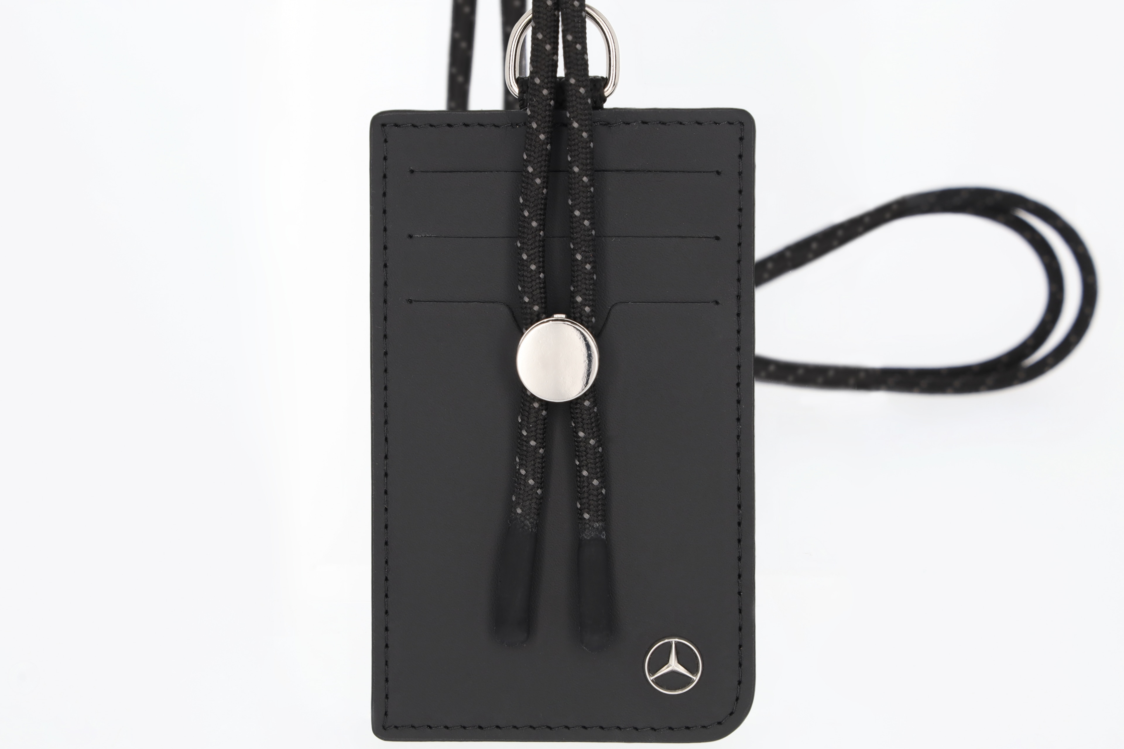 Étui pour cartes de crédit, avec cordon, cuir automobile - noir, Cuir