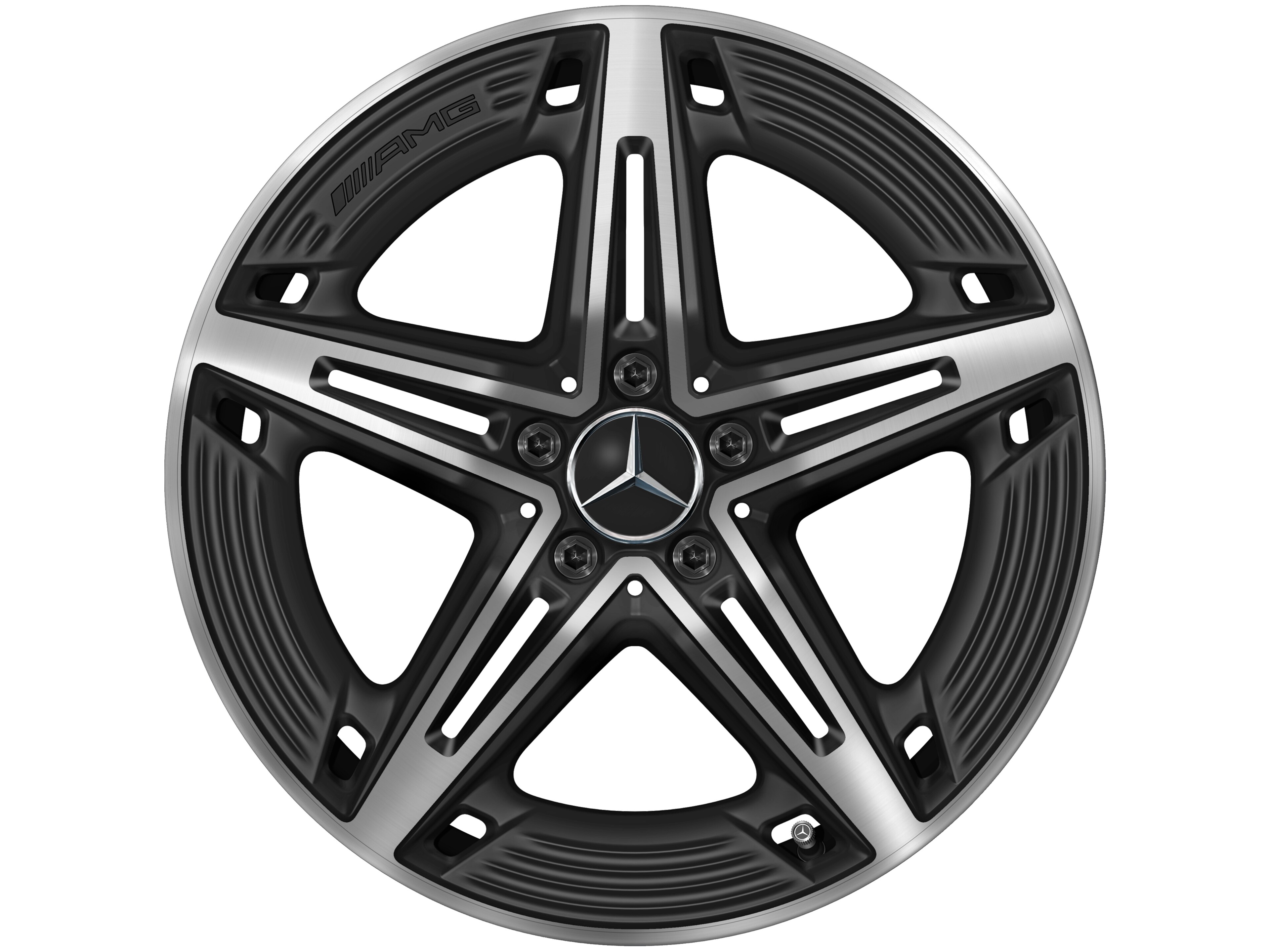 Jante AMG à 5 branches, 48,3 cm (19 pouces) - 8,5 J x 19 ET 46, noir mat, finition brillante