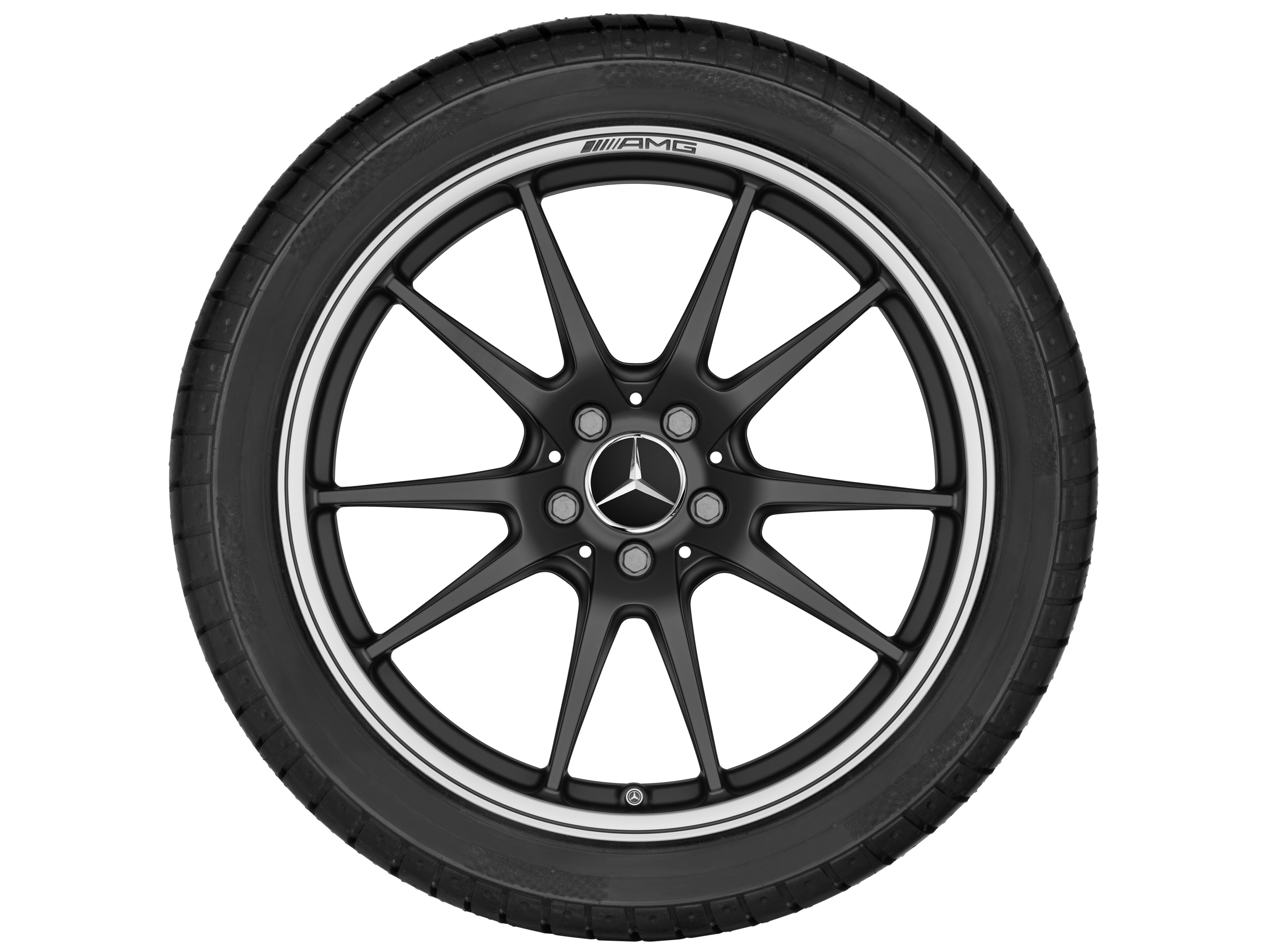 Jante forgée AMG Design à 5 doubles branches, 50,8 cm (20 pouces), Rebord de jante, brillant - 10,5 J x 20 ET 57, noir mat, finition brillante