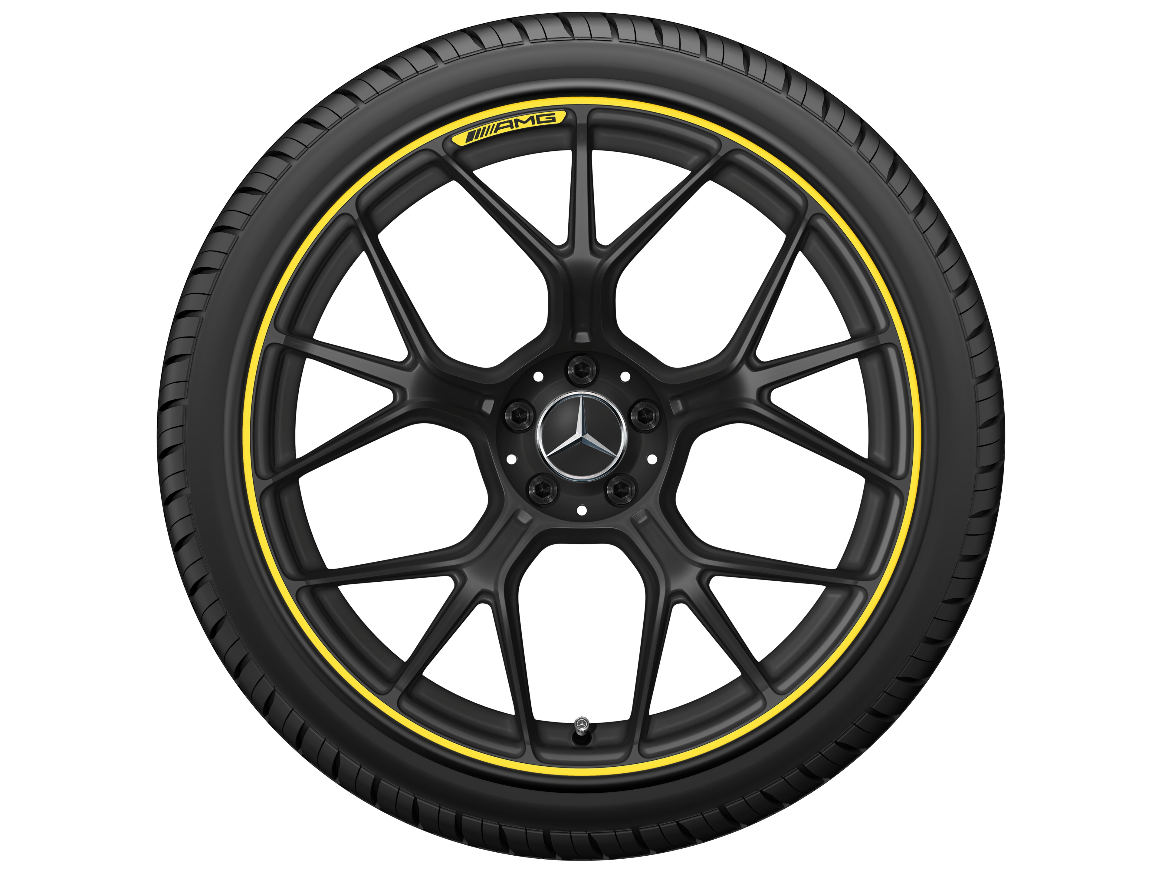 Jante forgée AMG Jante en Y, 50,8 cm (20 pouces) - 11 J x 20 ET 24,1, noir mat / jaune vif, finition brillante