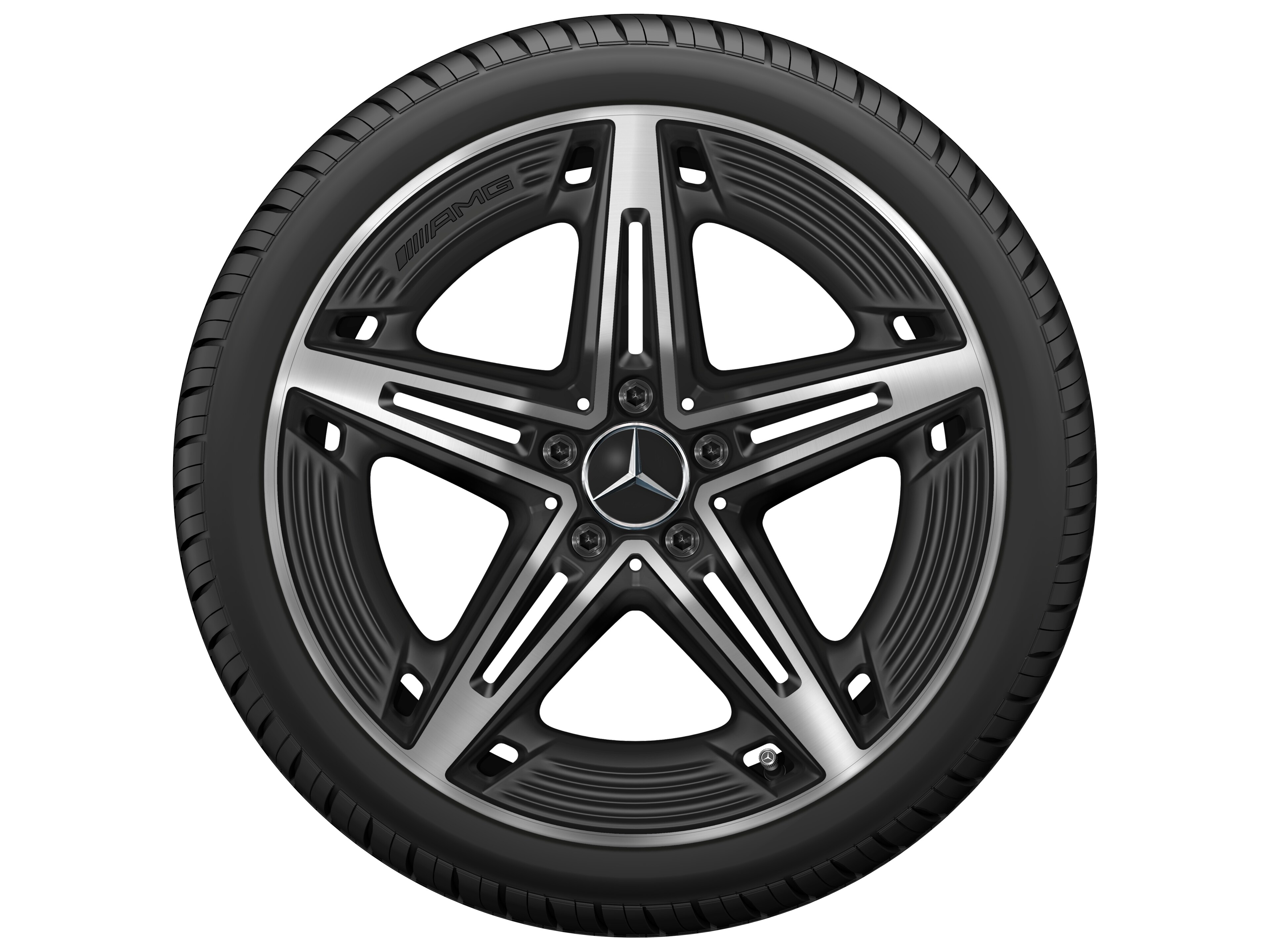 Jante AMG à 5 branches, 48,3 cm (19 pouces) - 8,5 J x 19 ET 46, noir mat, finition brillante