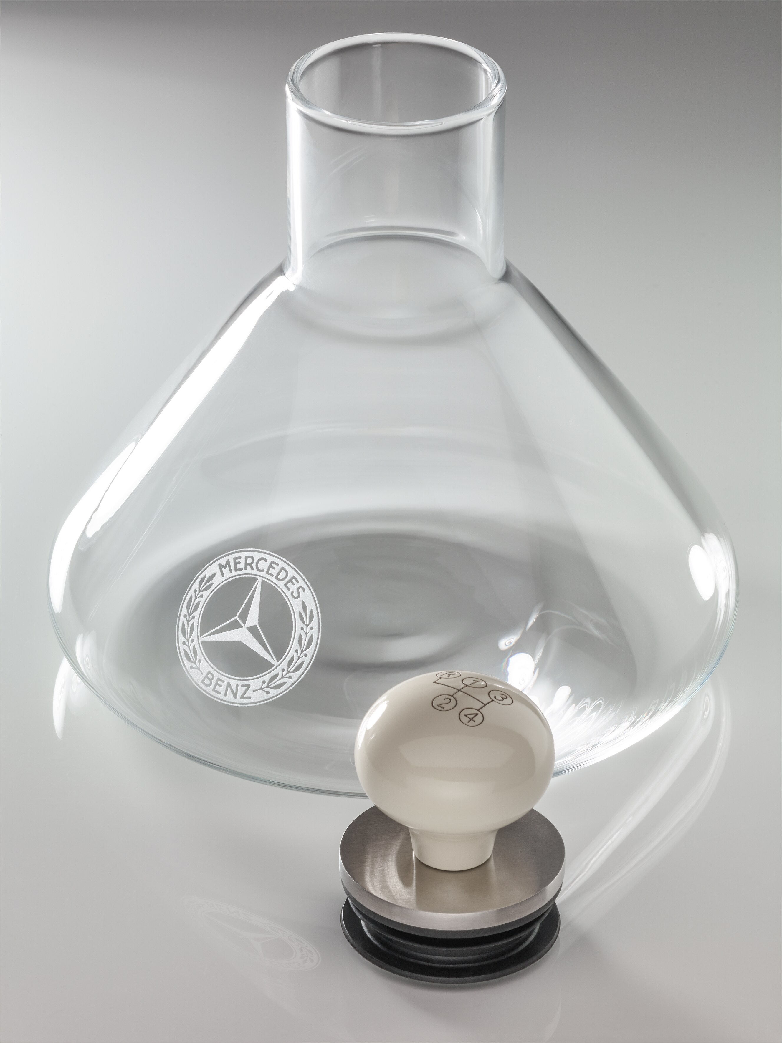 Carafe à décanter - transparent / ivoire / argenté, Verre / Acier inoxydable / Bois