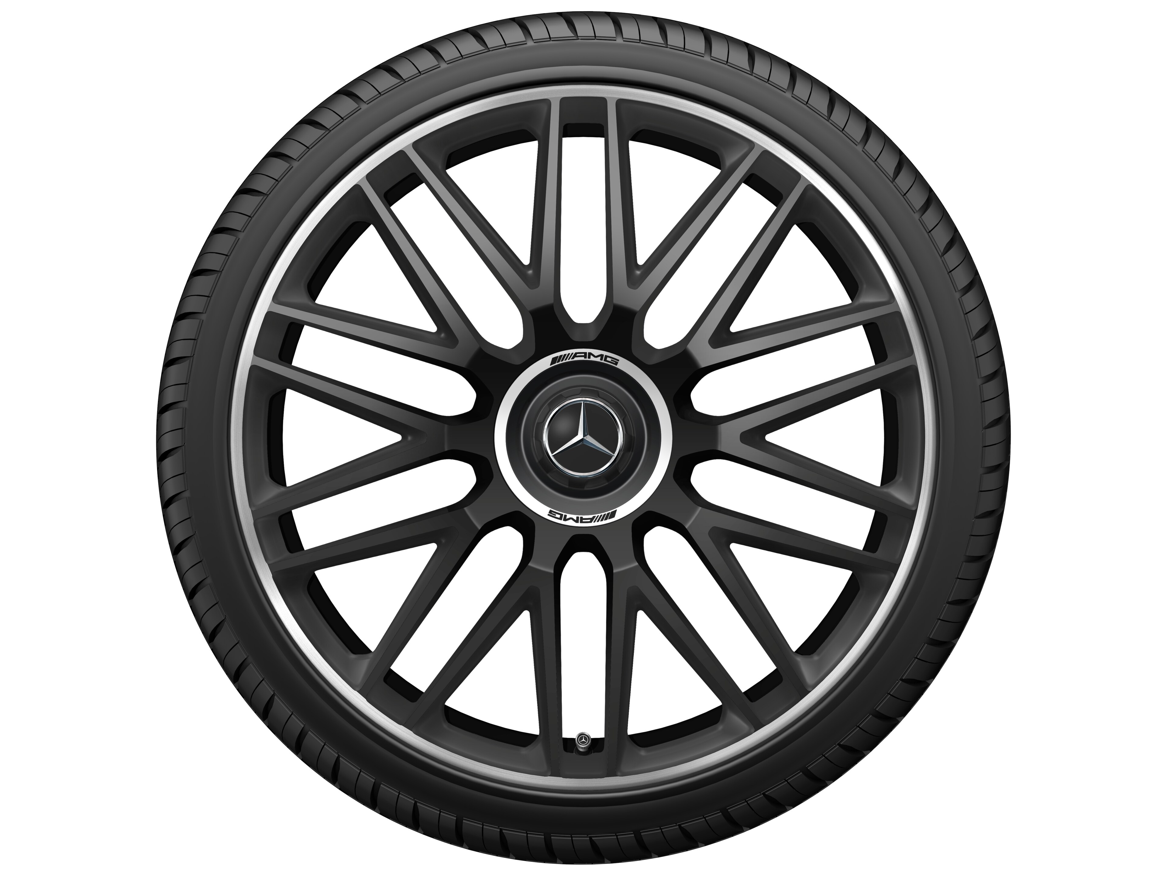 Jante forgée AMG à 10 doubles branches, 53,3 cm (21 pouces), Rebord de jante, brillant - 10,5 J x 21 ET 42, noir mat, Rebord de jante, brillant
