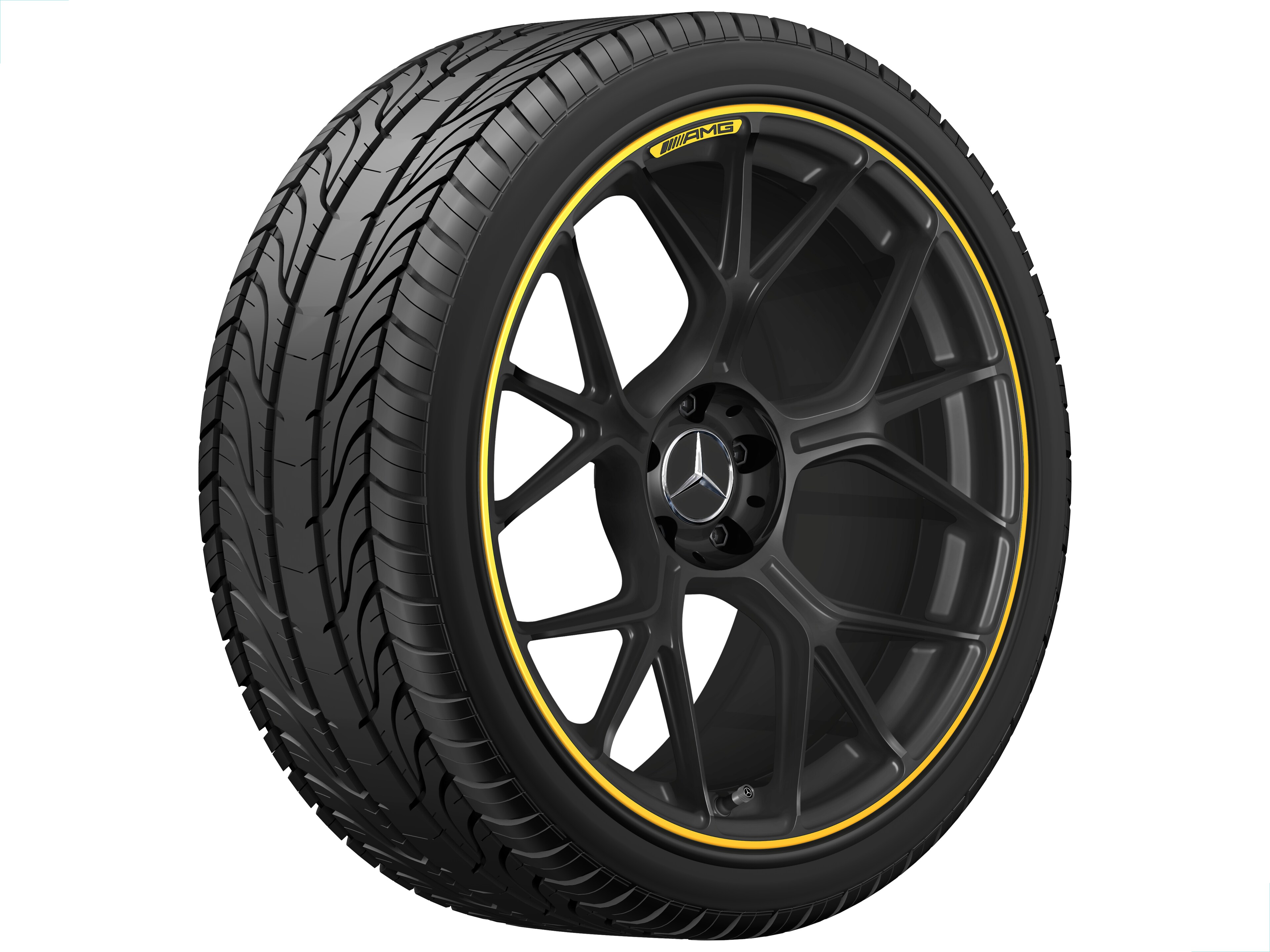 Jante forgée AMG Jante en Y, 50,8 cm (20 pouces) - 11 J x 20 ET 24,1, noir mat / jaune vif, finition brillante