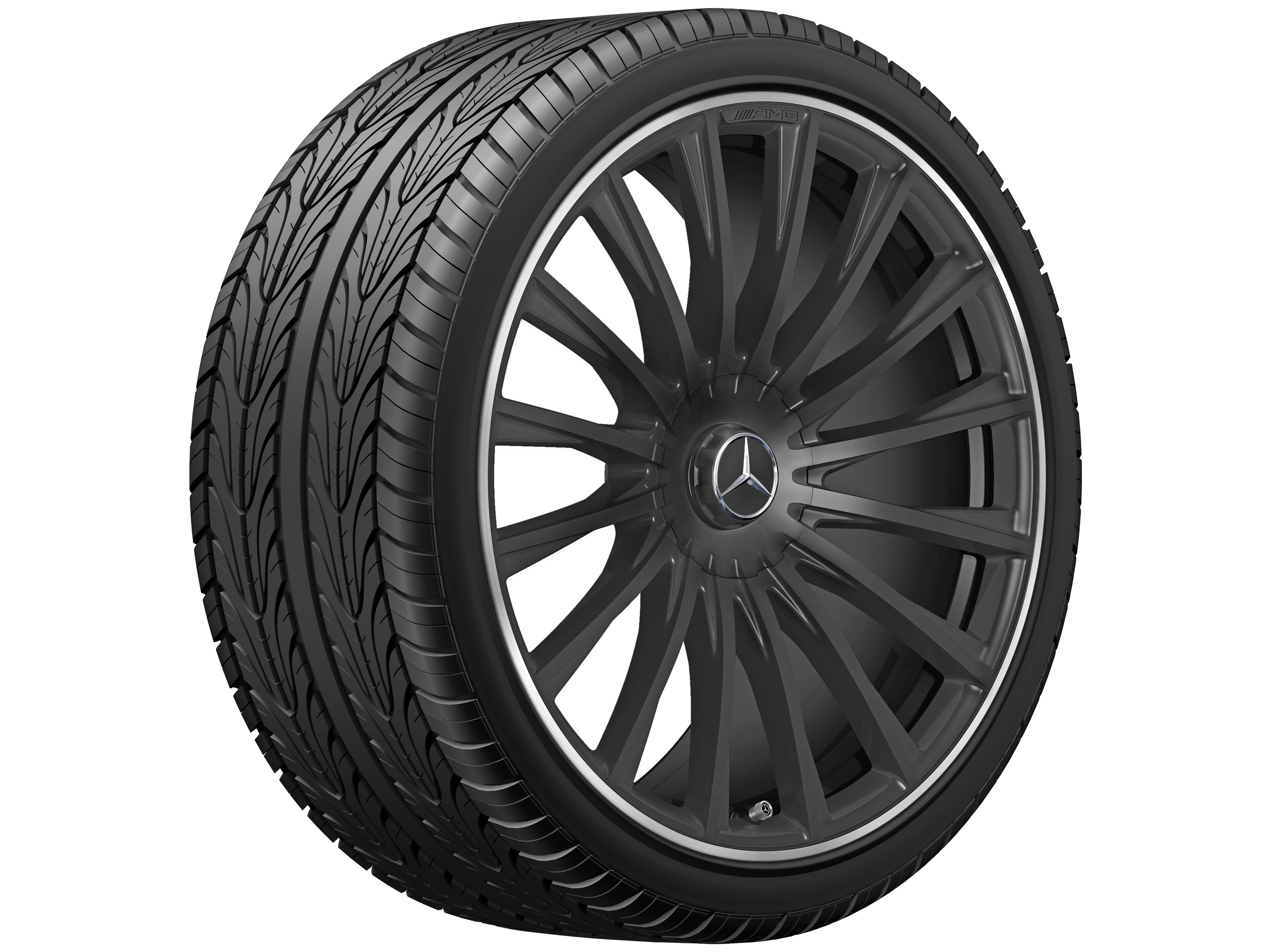 Jante forgée AMG multibranches, 53,3 cm (21 pouces), Rebord de jante, brillant - 10,5 J x 21 ET 50, noir mat, Rebord de jante, brillant