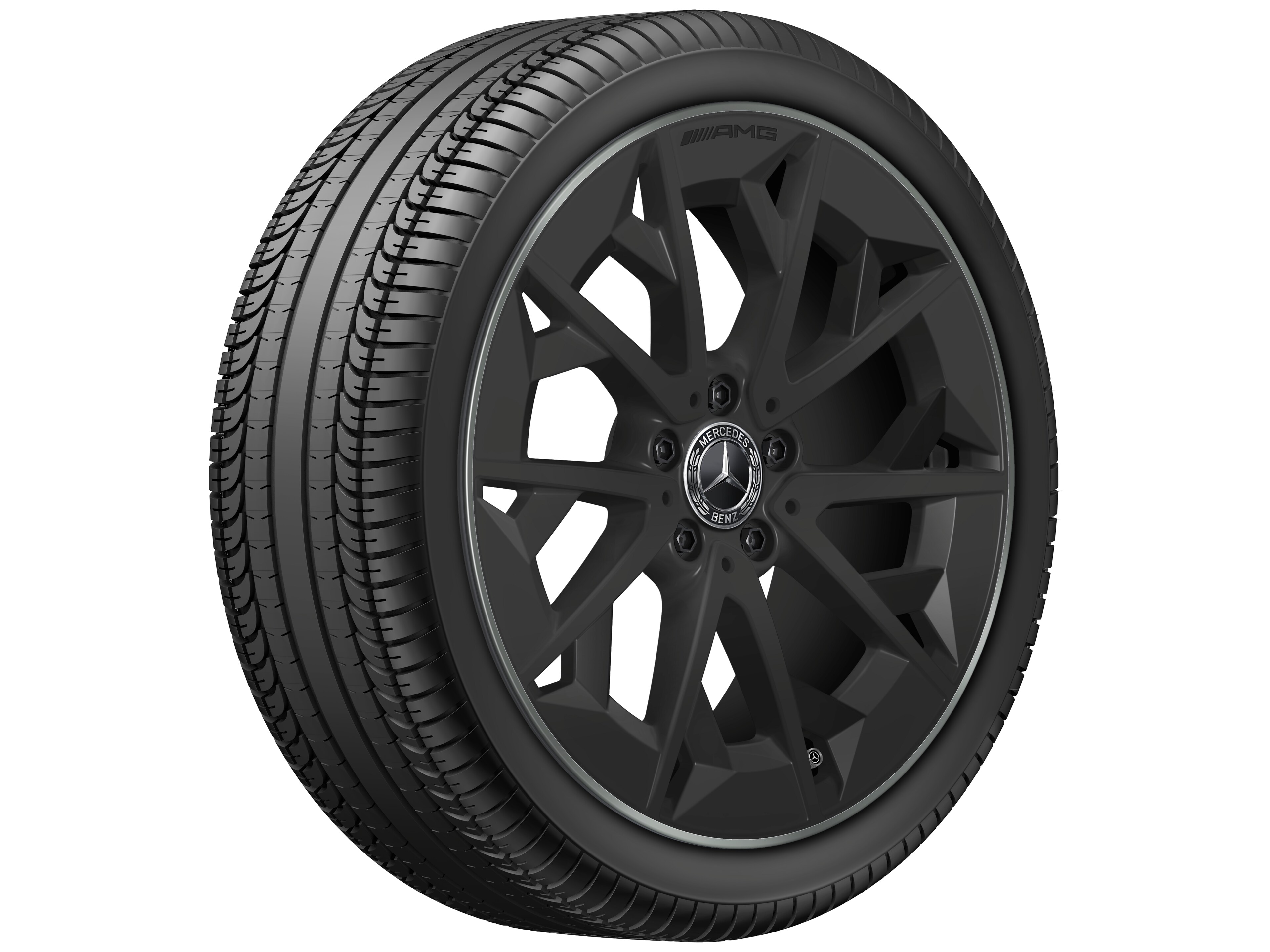 Jante alliage AMG, Jante en Y, 48,3 cm (19 pouces) - 7,5 J x 19 ET 48,4, noir mat / Tech Gold mat