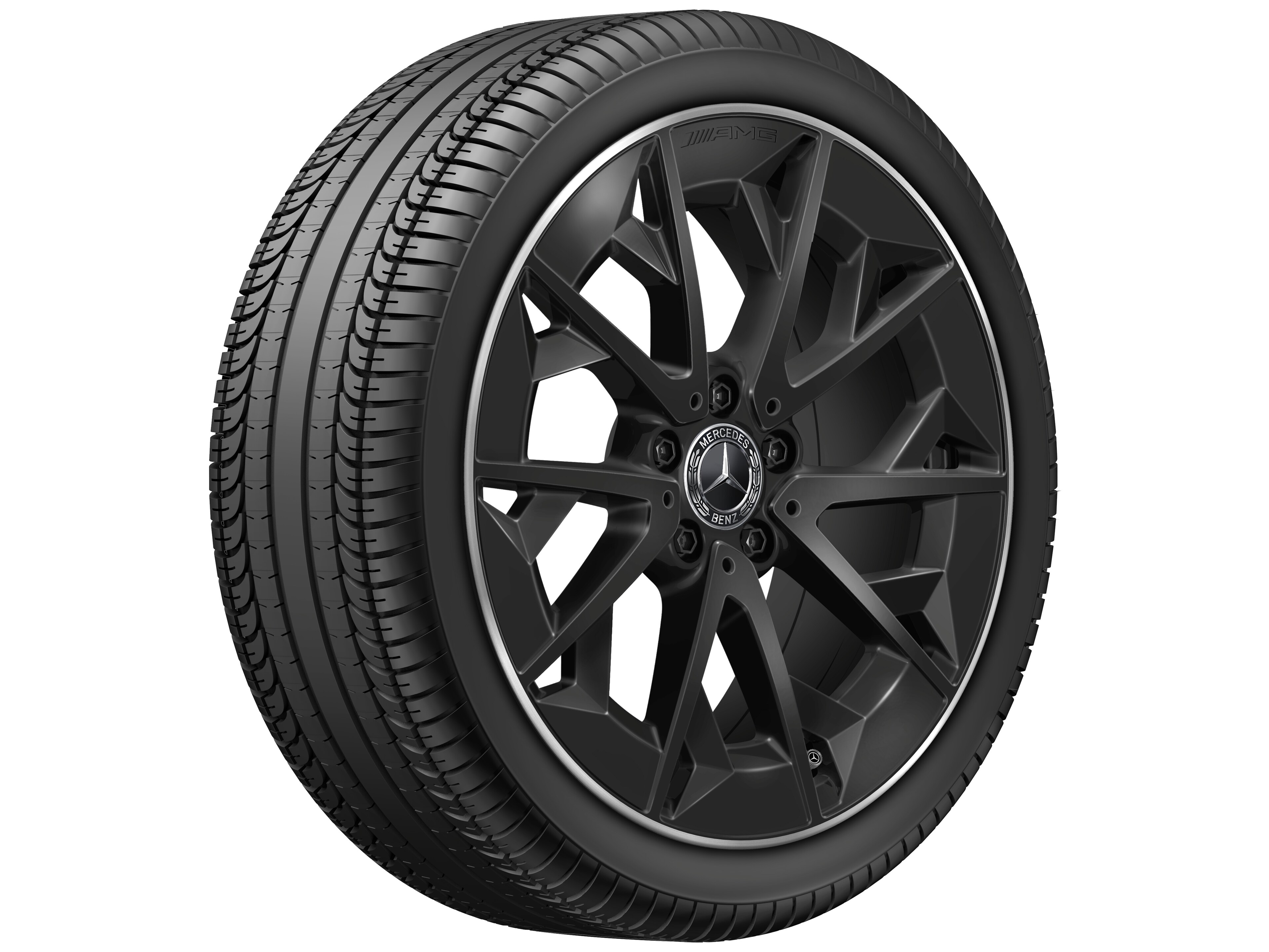 Jante alliage AMG, Jante en Y, 48,3 cm (19 pouces) - 9 J x 19 ET 66, noir mat, Rebord de jante, brillant