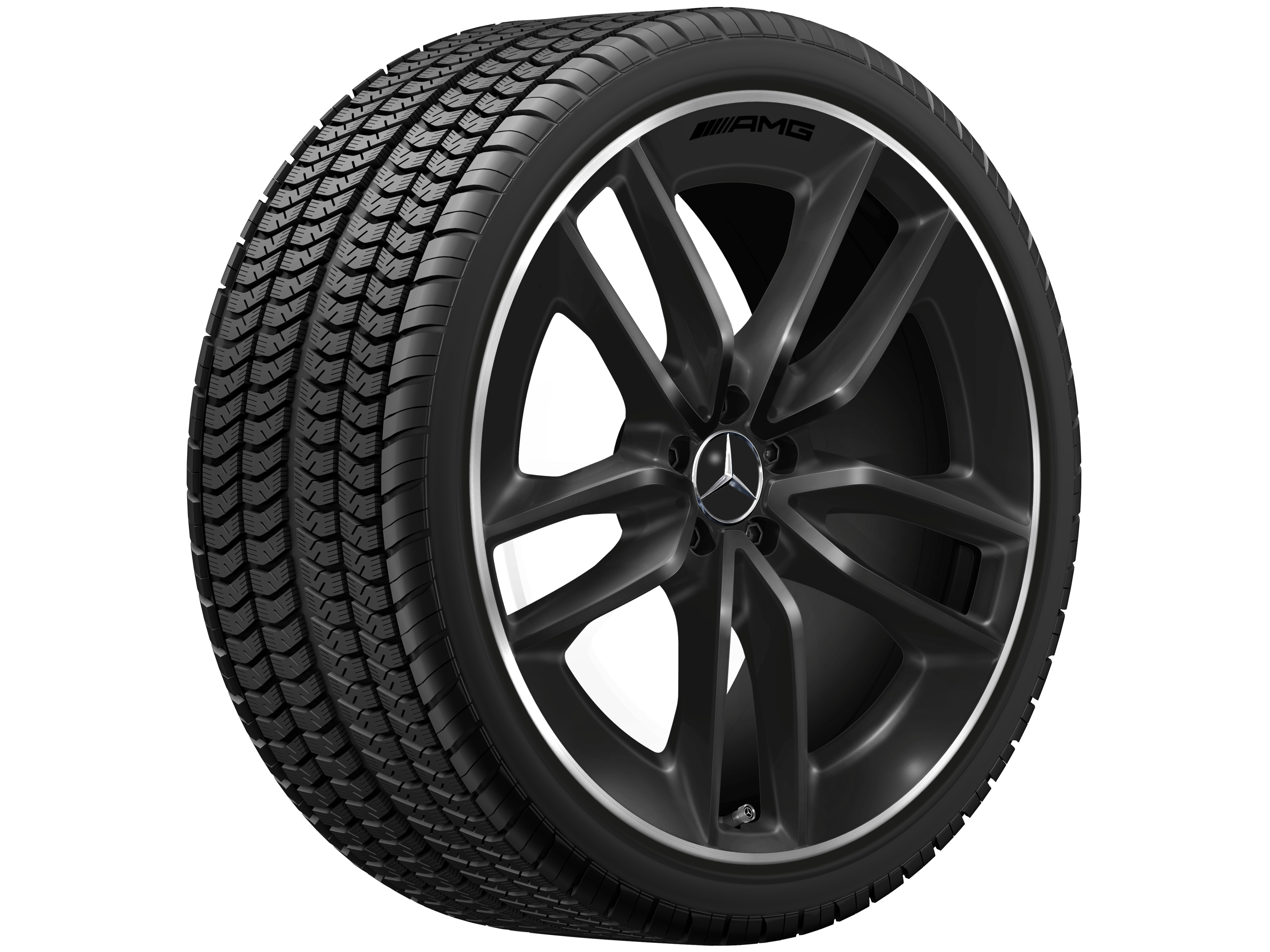 Jante AMG à 5 doubles branches, 55,9 cm (22 pouces), Rebord de jante, brillant - 10 J x 22 ET 56,1, noir, Rebord de jante, brillant