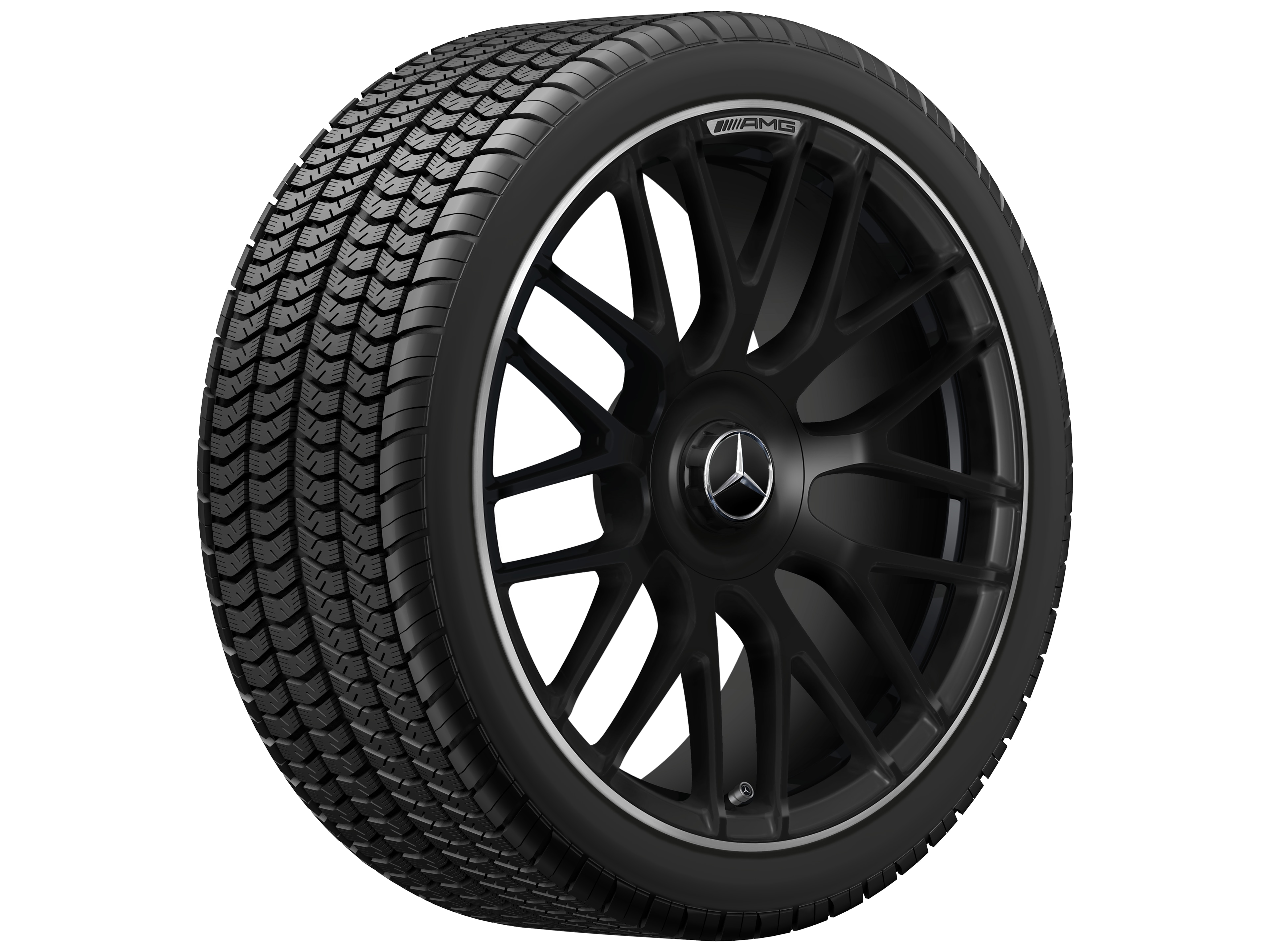 Jante forgée AMG Jante en Y, 48,3 cm (19 pouces), Rebord de jante, brillant - 8,5 J x 19 ET 38, noir mat, Rebord de jante, brillant