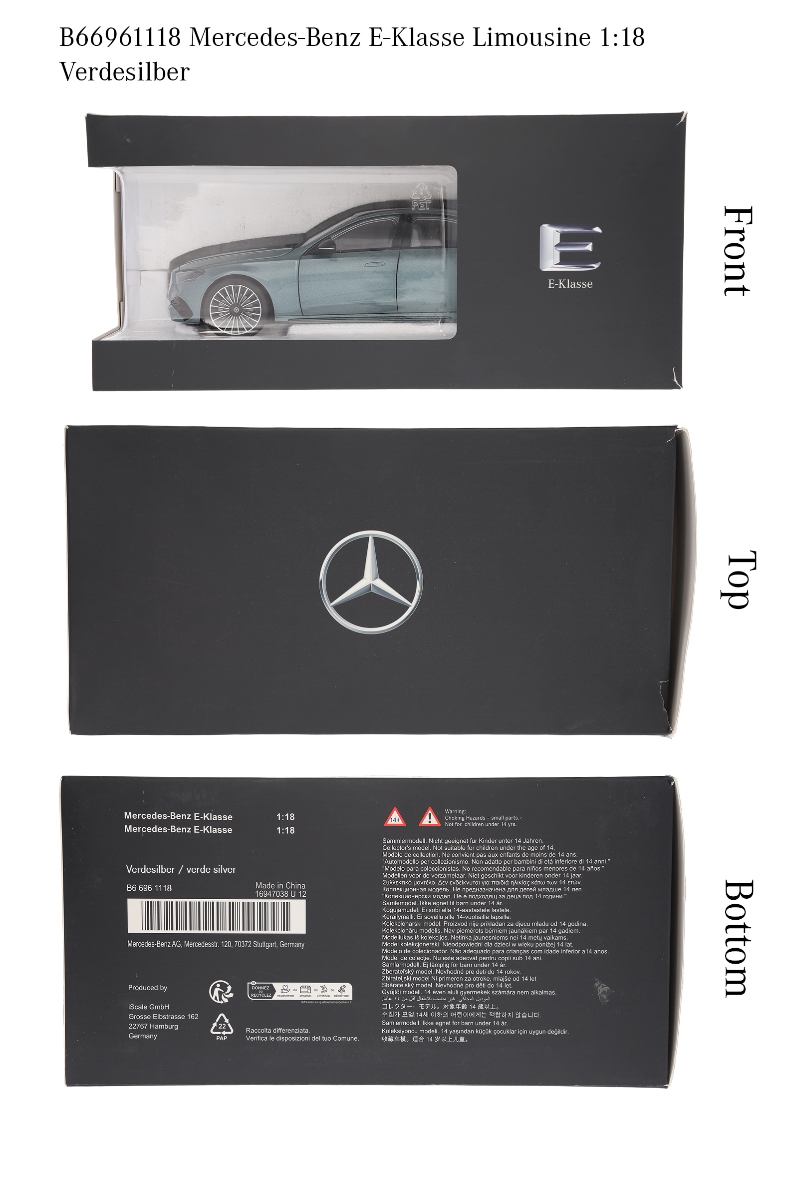 Classe E, Berline, AMG Line, W214 - argent vert, iScale, 1:18
