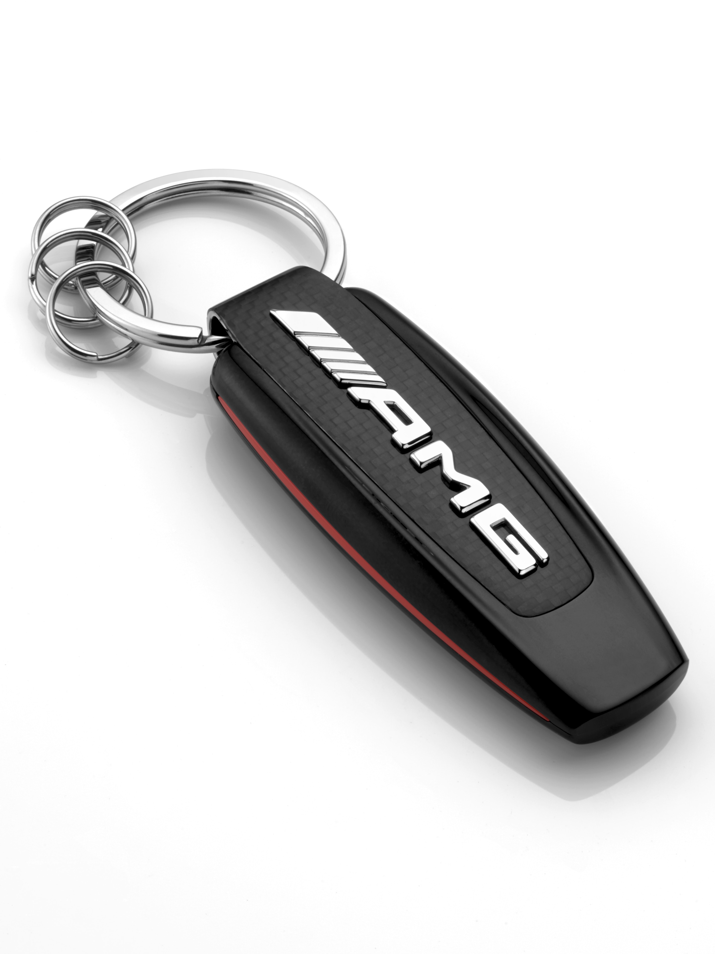 Porte-clés AMG, Typo - noir / argenté / rouge, Acier inoxydable / Carbone