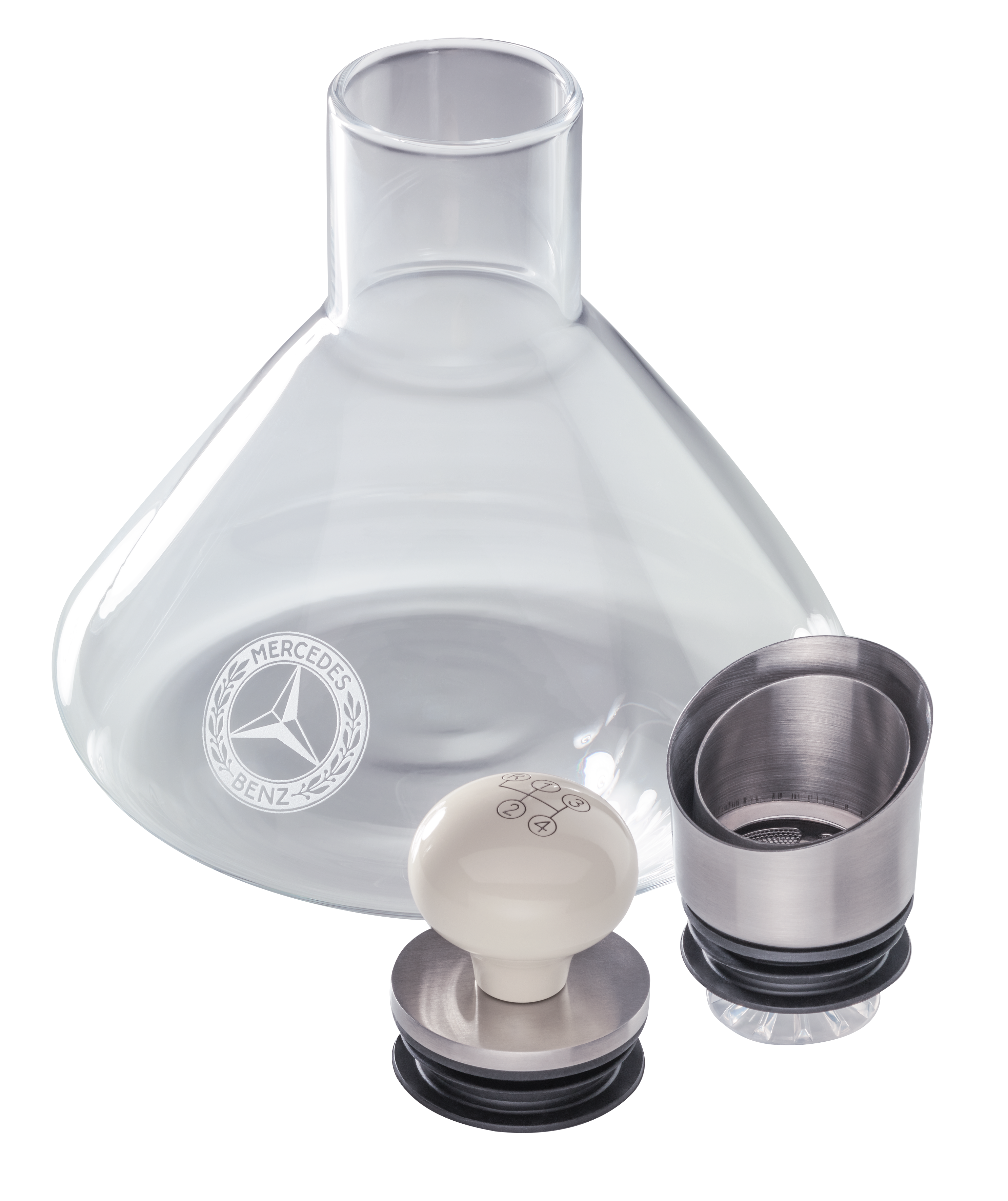 Carafe à décanter - transparent / ivoire / argenté, Verre / Acier inoxydable / Bois