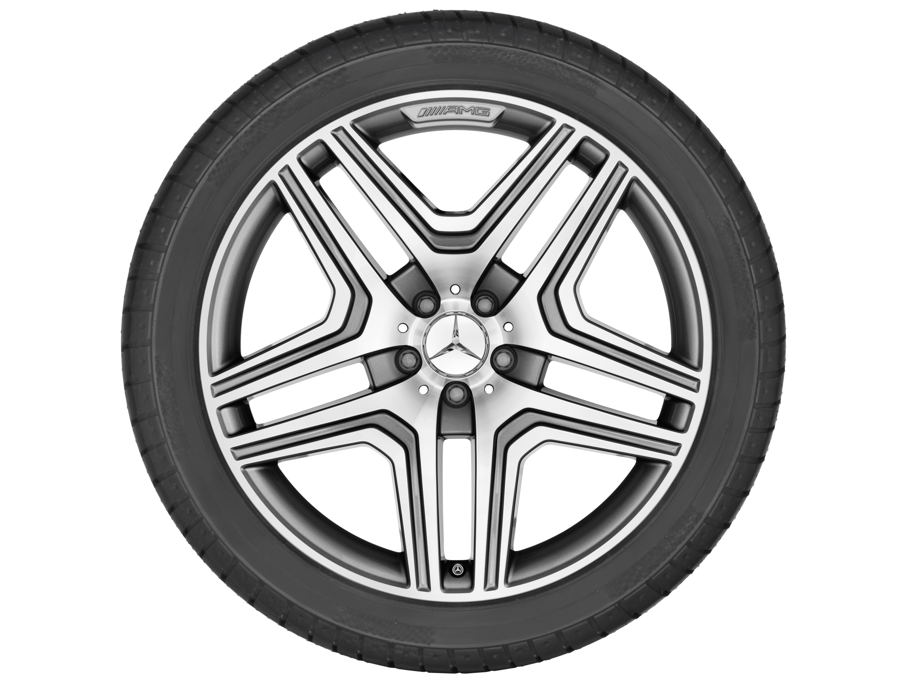 Jante AMG à 5 doubles branches, 53,3 cm (21 pouces), Rebord de jante, brillant - 10 J x 21 ET 46, gris titane, finition brillante