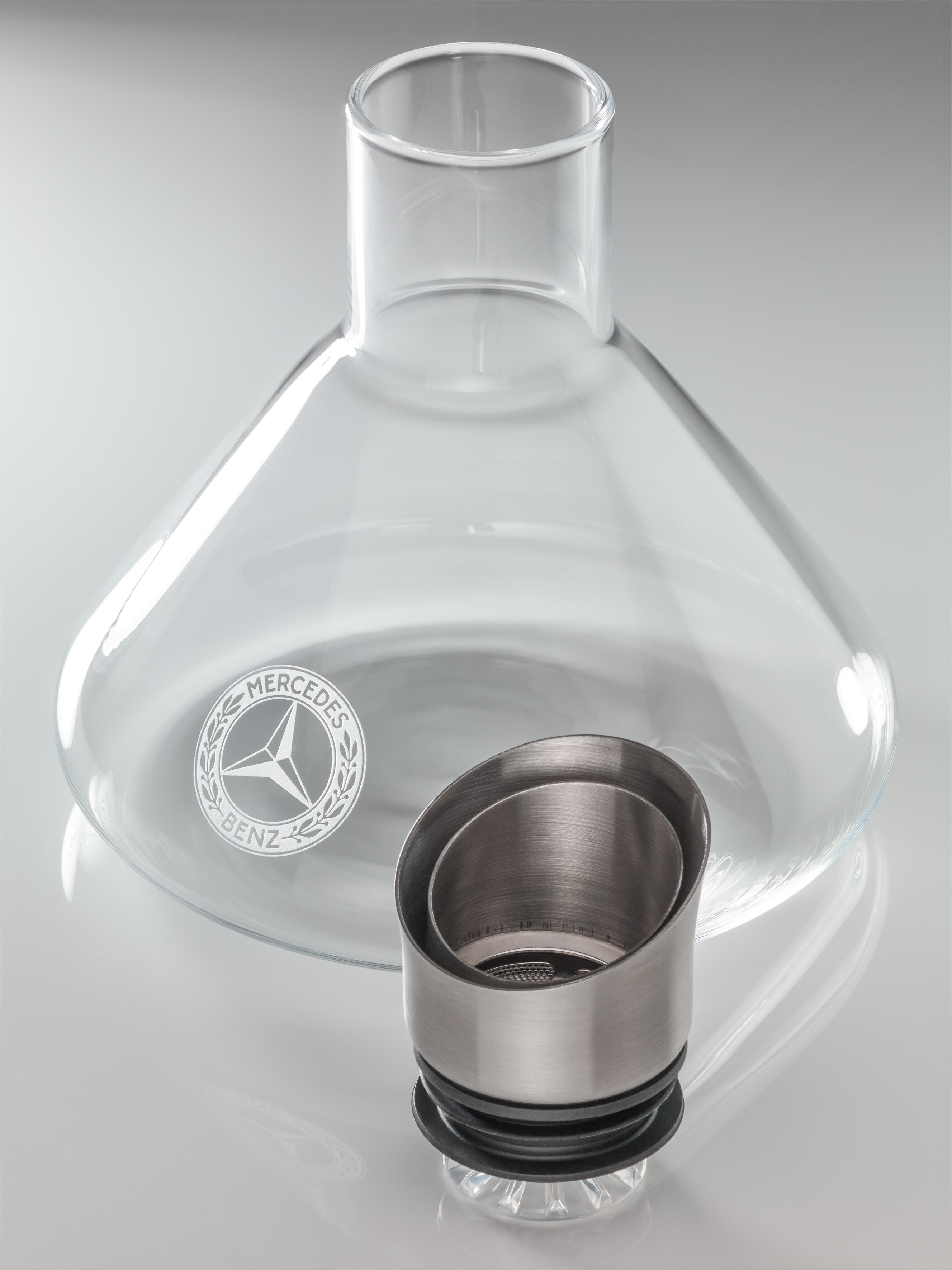 Carafe à décanter - transparent / ivoire / argenté, Verre / Acier inoxydable / Bois
