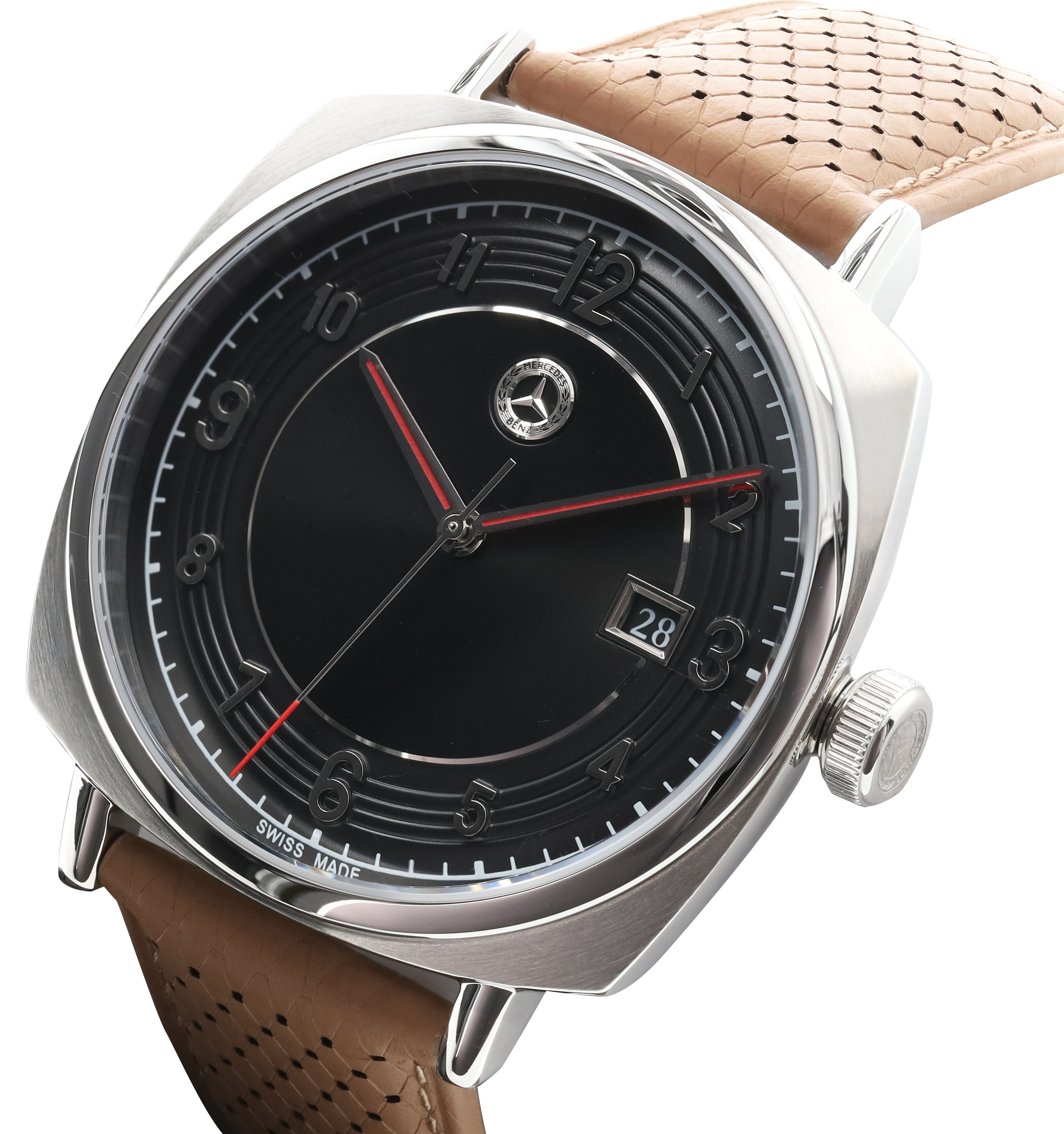 Montre homme, Classic, Pagode - argenté / noir / marron cognac, Acier inoxydable / Cuir de veau