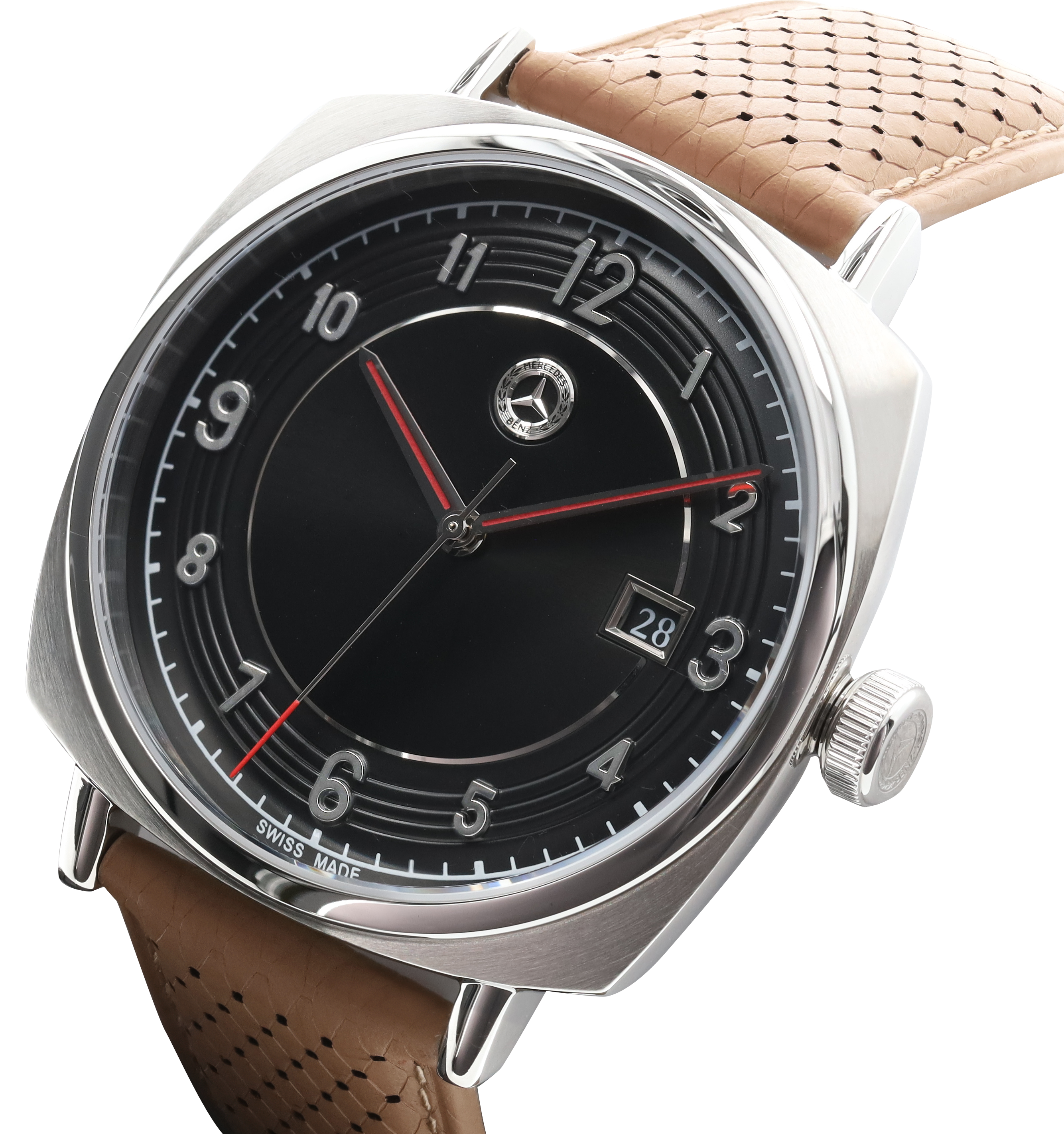 Montre homme, Classic, Pagode - argenté / noir / marron cognac, Acier inoxydable / Cuir de veau