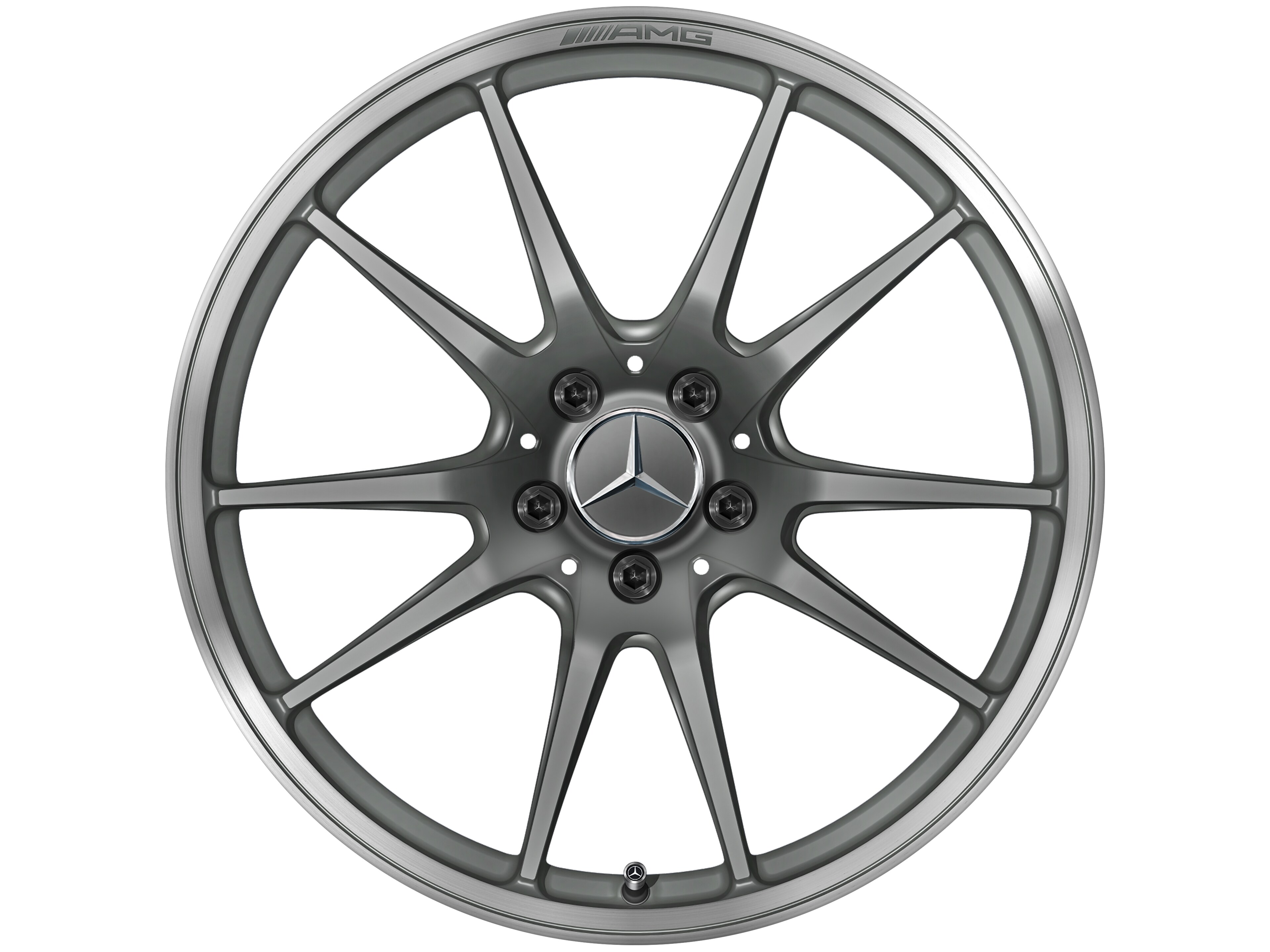Jante forgée AMG Design à 5 doubles branches, 48,3 cm (19 pouces), Rebord de jante, brillant - 10 J x 19 ET 56, gris titane mat, Rebord de jante, brillant