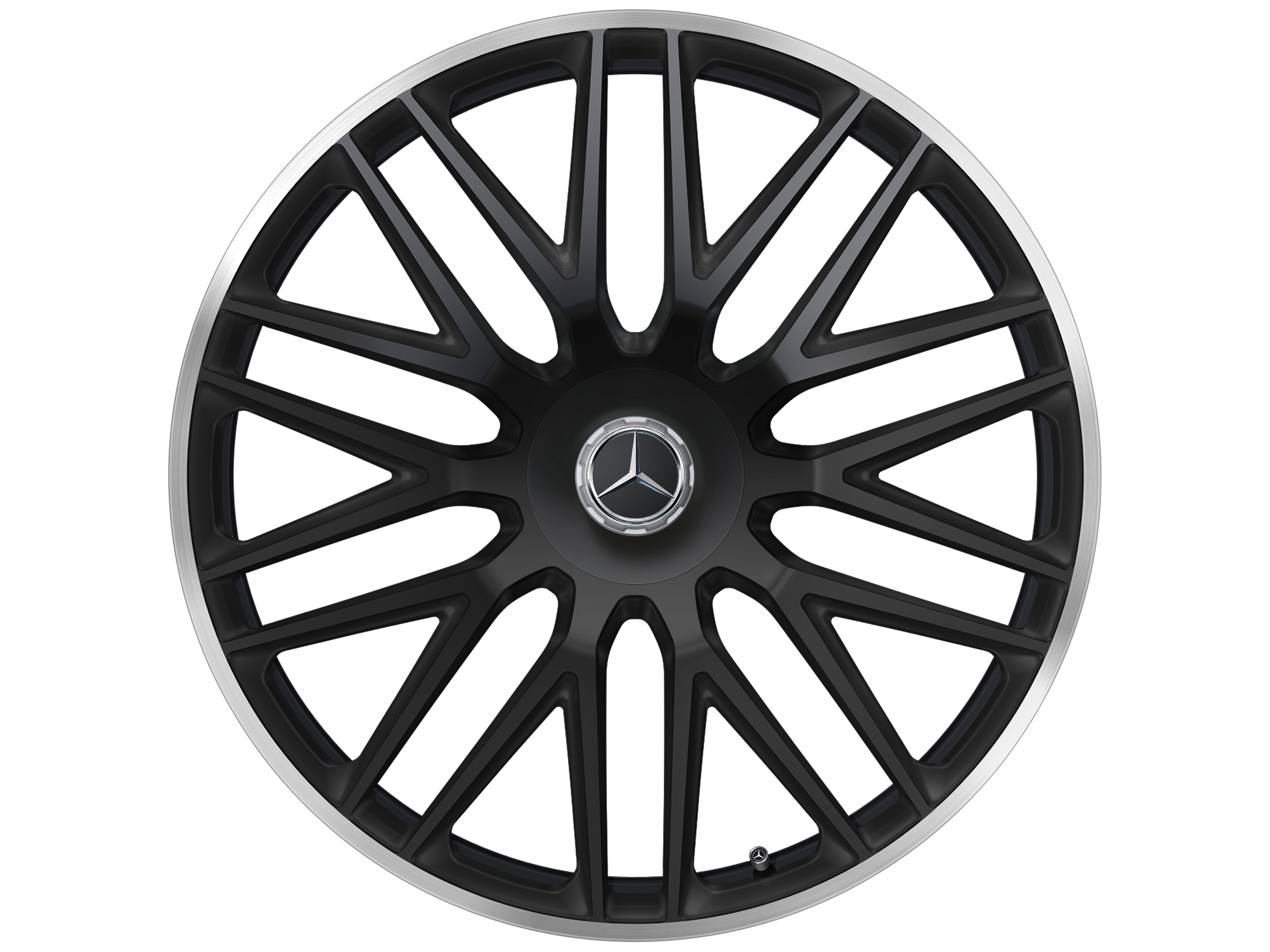 Jante forgée AMG multibranches, 58,4 cm (23 pouces), Rebord de jante, brillant - 11,5 J x 23 ET 47, noir mat, Rebord de jante, brillant