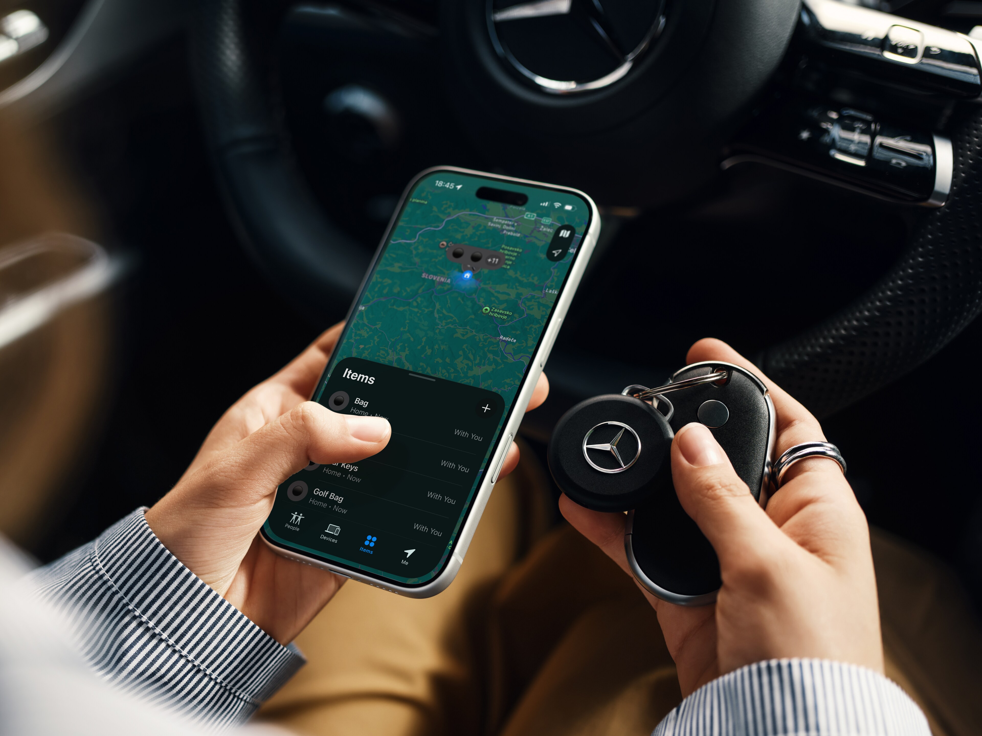 Mercedes-Benz, Chipolo loop tracking tag - noir / argenté, Matière plastique, galvanisé