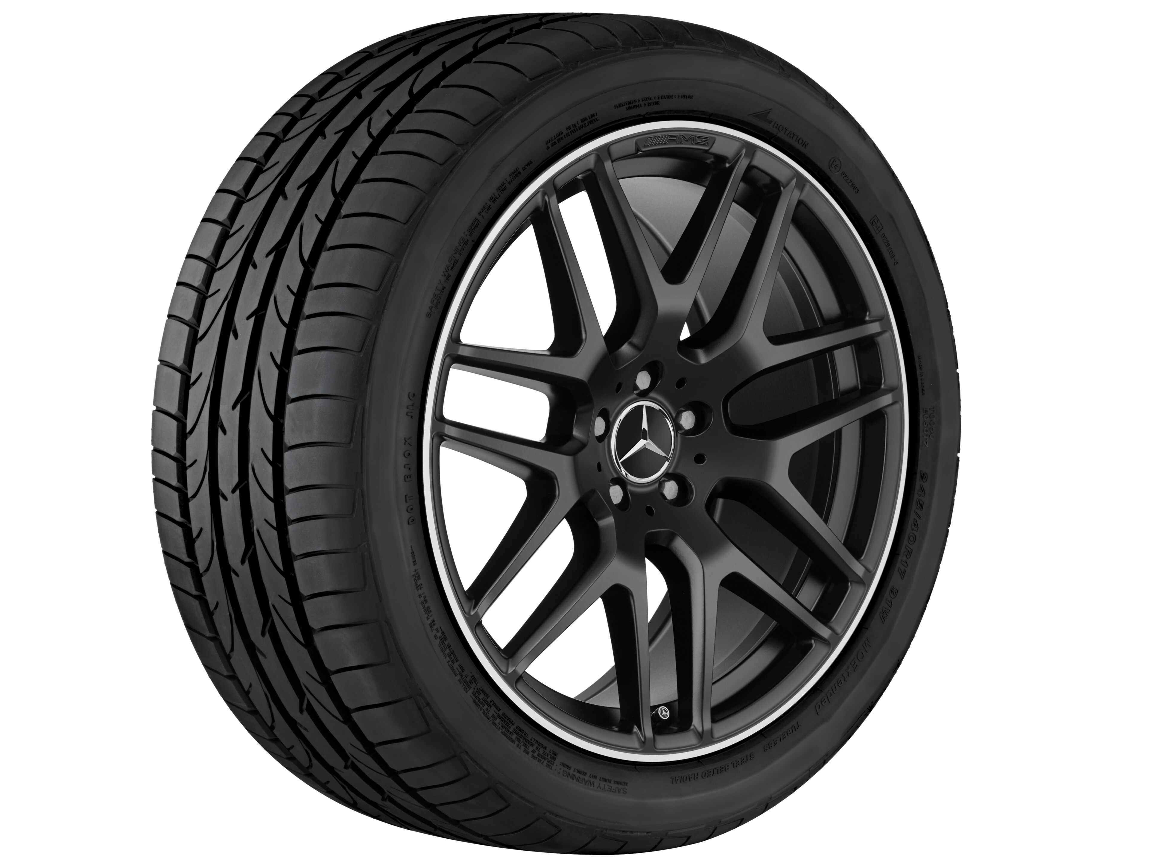Jante alliage AMG, Jante en Y, 53,3 cm (21 pouces), Rebord de jante, brillant - 10 J x 21 ET 46, noir mat, Rebord de jante, brillant