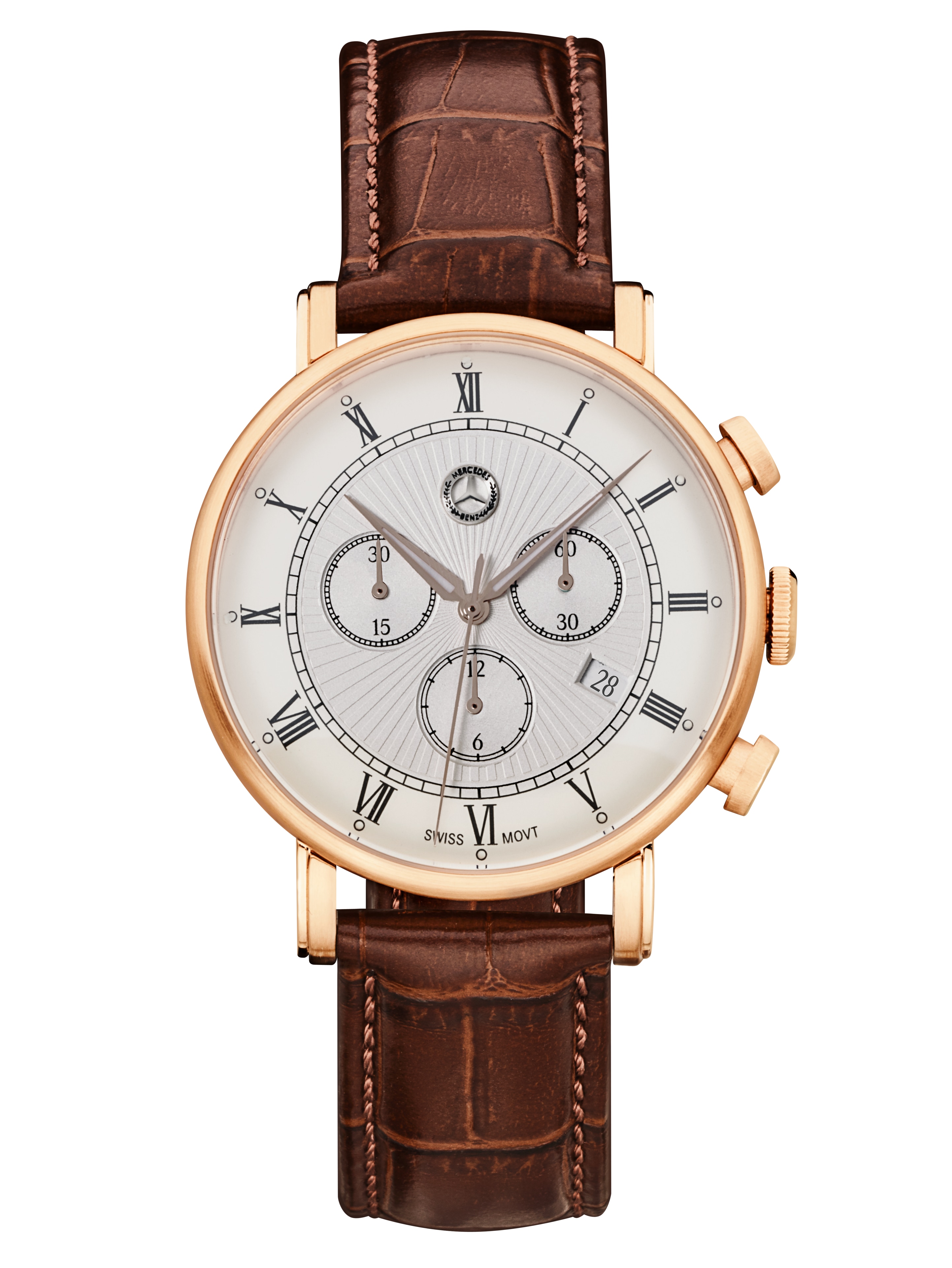 Montre-chrono homme, Retro Classic Gold - vermeil / marron, Acier inoxydable / Cuir de veau