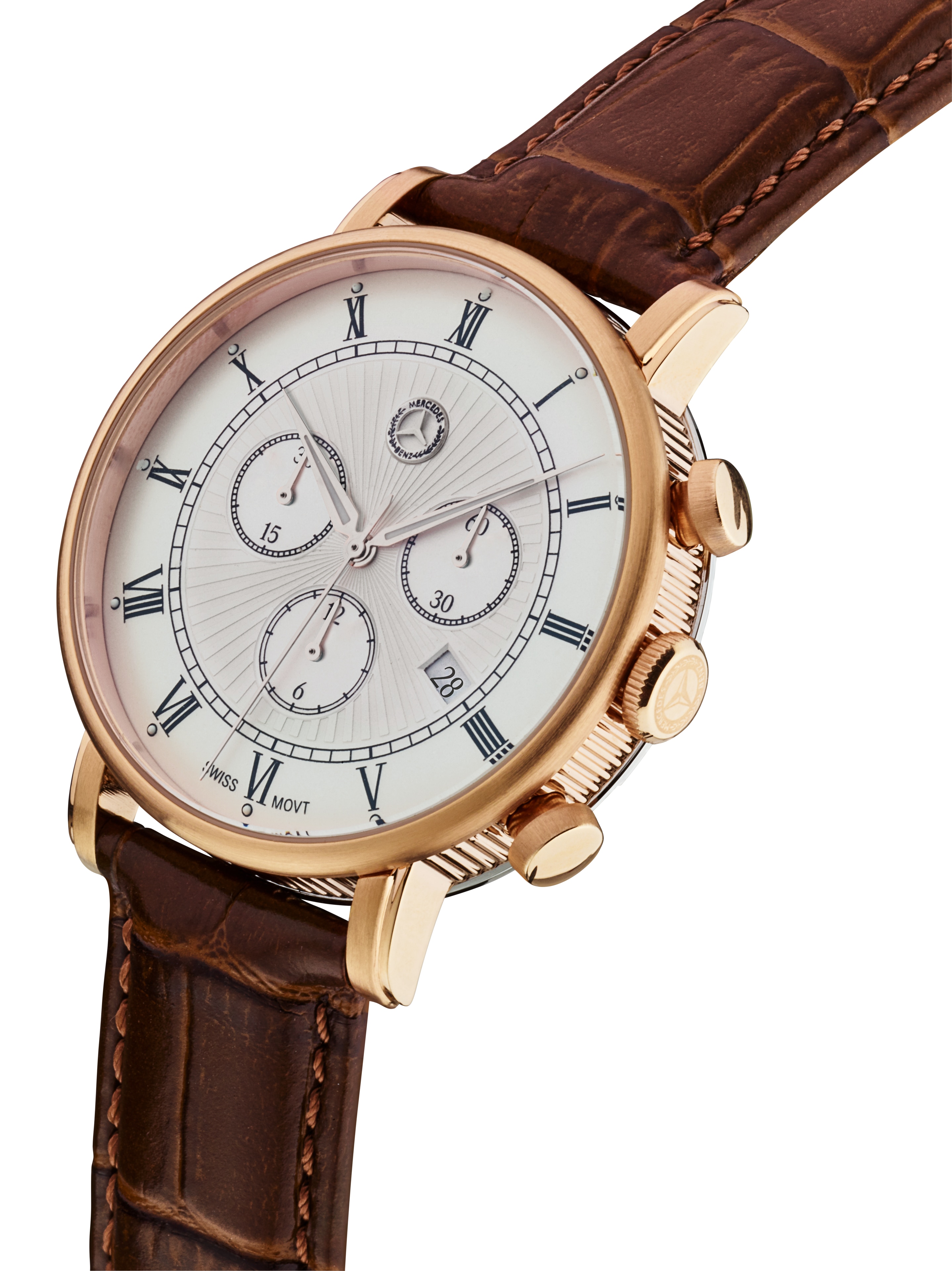 Montre-chrono homme, Retro Classic Gold - vermeil / marron, Acier inoxydable / Cuir de veau