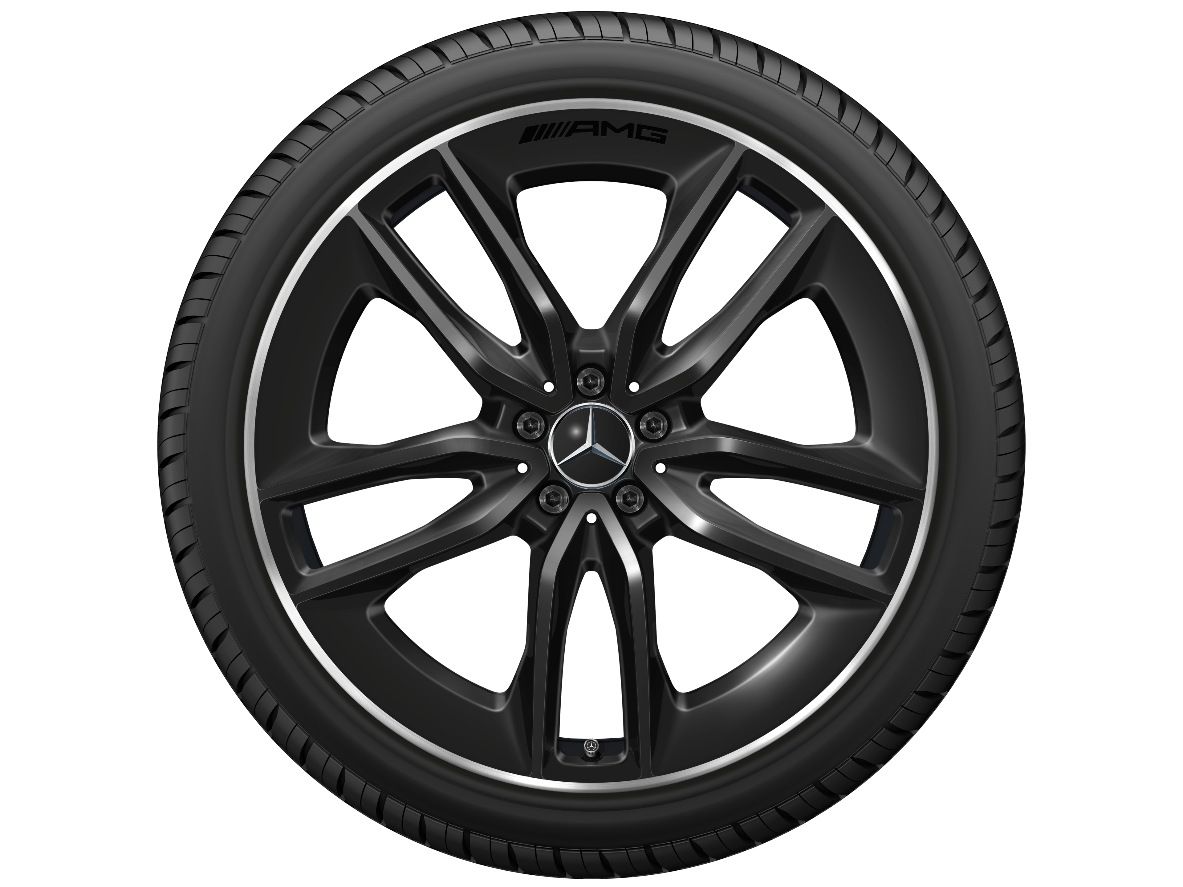 Jante AMG à 5 doubles branches, 55,9 cm (22 pouces), Rebord de jante, brillant - 10 J x 22 ET 56,1, noir, Rebord de jante, brillant