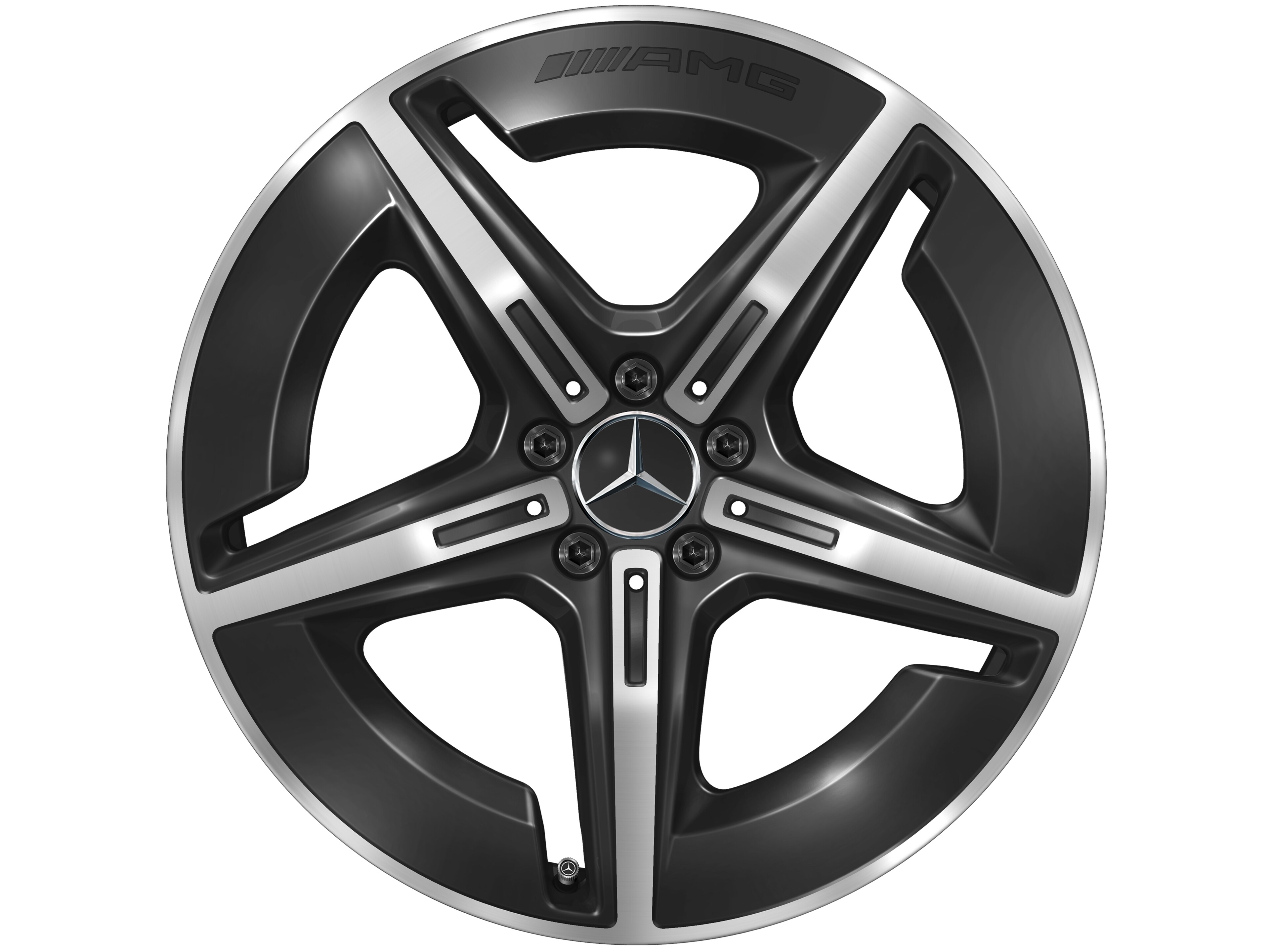 Jante alliage AMG, Design à 5 branches, 50,8 cm (20 pouces), aérodynamisme optimisé - 8 J x 20 ET 32,7, noir, finition brillante