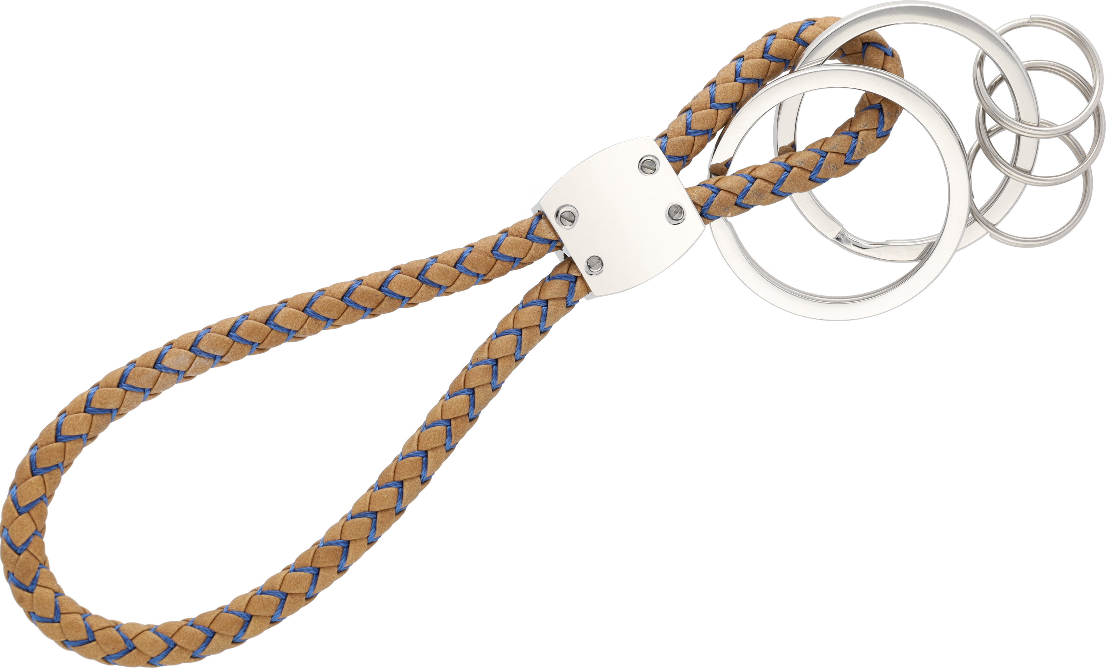 Porte-clés, CLASSIC, Elegance - cognac / bleu, Cuir de veau / Nylon / Acier inoxydable, poli haute brillance
