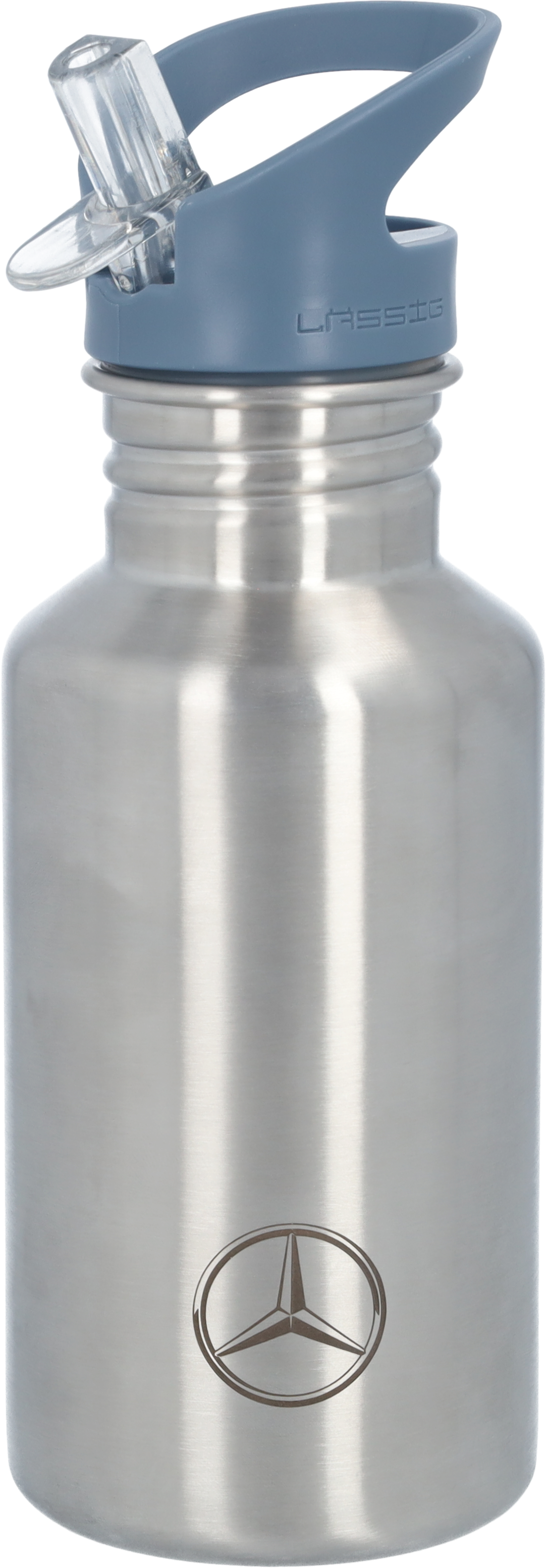 Gourde enfant, Mercedes-Benz - argenté / bleu, Acier inoxydable / Bambou / Polypropylène, Lässig
