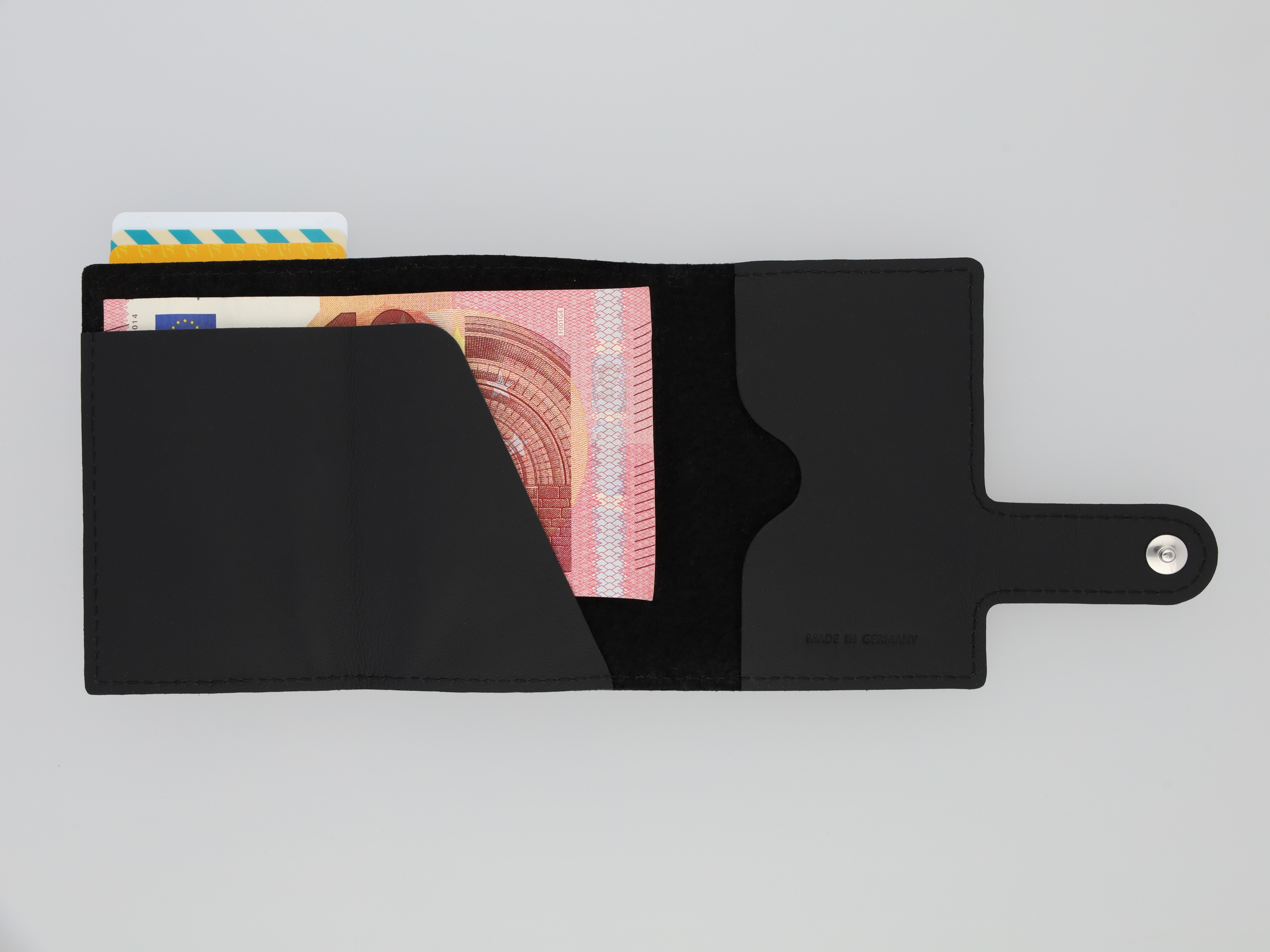 Mini-porte-monnaie, Cuir automobile - noir, Cuir de veau