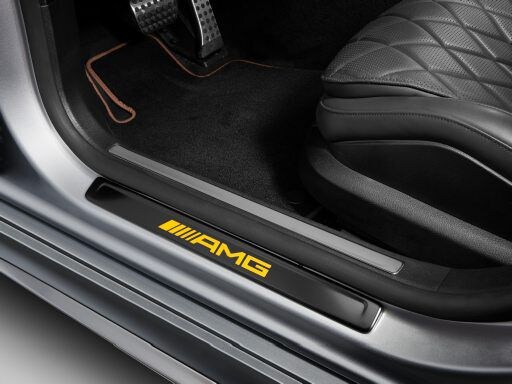 Cache interchangeable pour baguette de seuil éclairée, AMG, avant, double - Acier inoxydable, noir / jaune