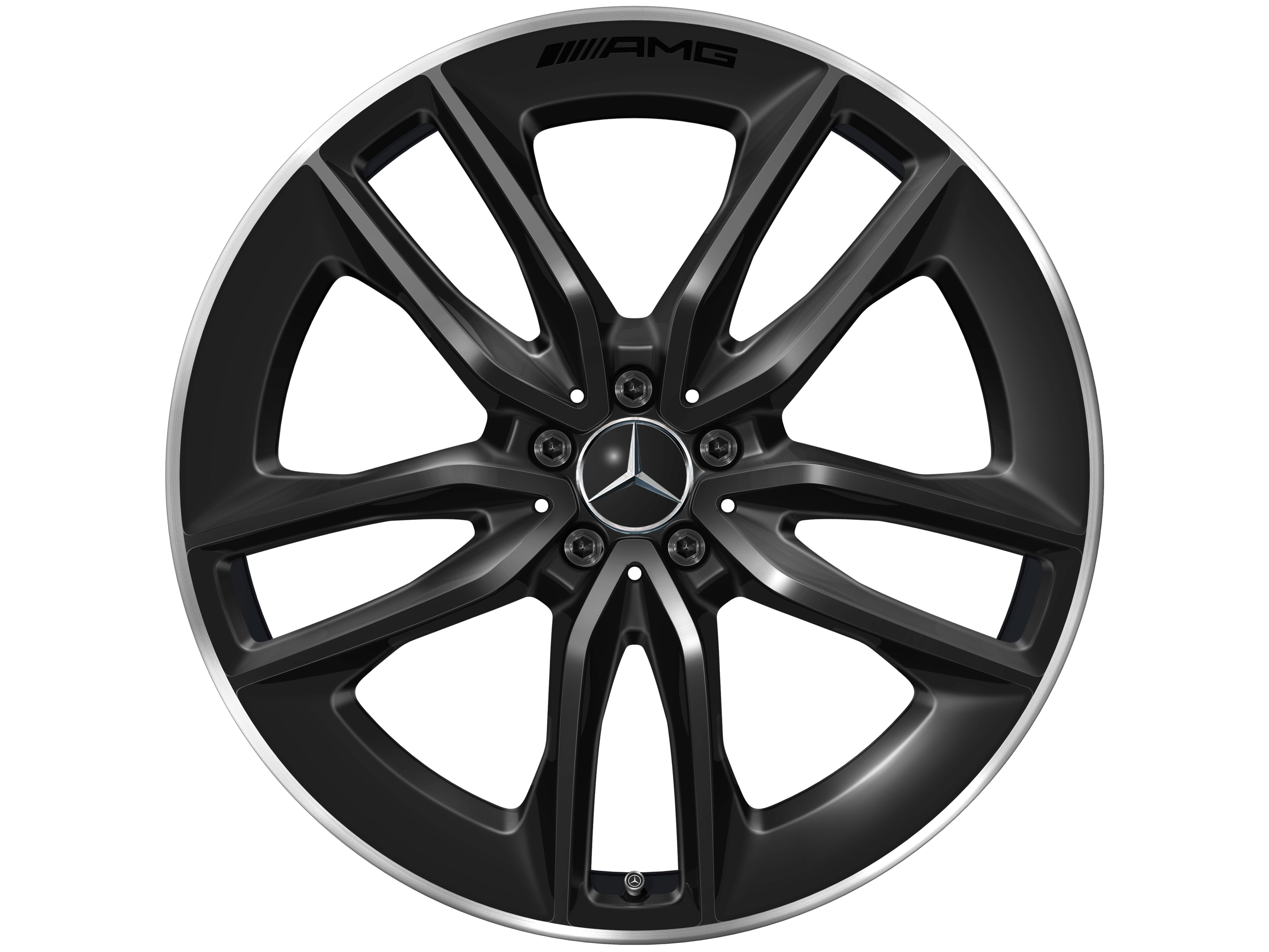 Jante AMG à 5 doubles branches, 55,9 cm (22 pouces), Rebord de jante, brillant - 10 J x 22 ET 56,1, noir, Rebord de jante, brillant