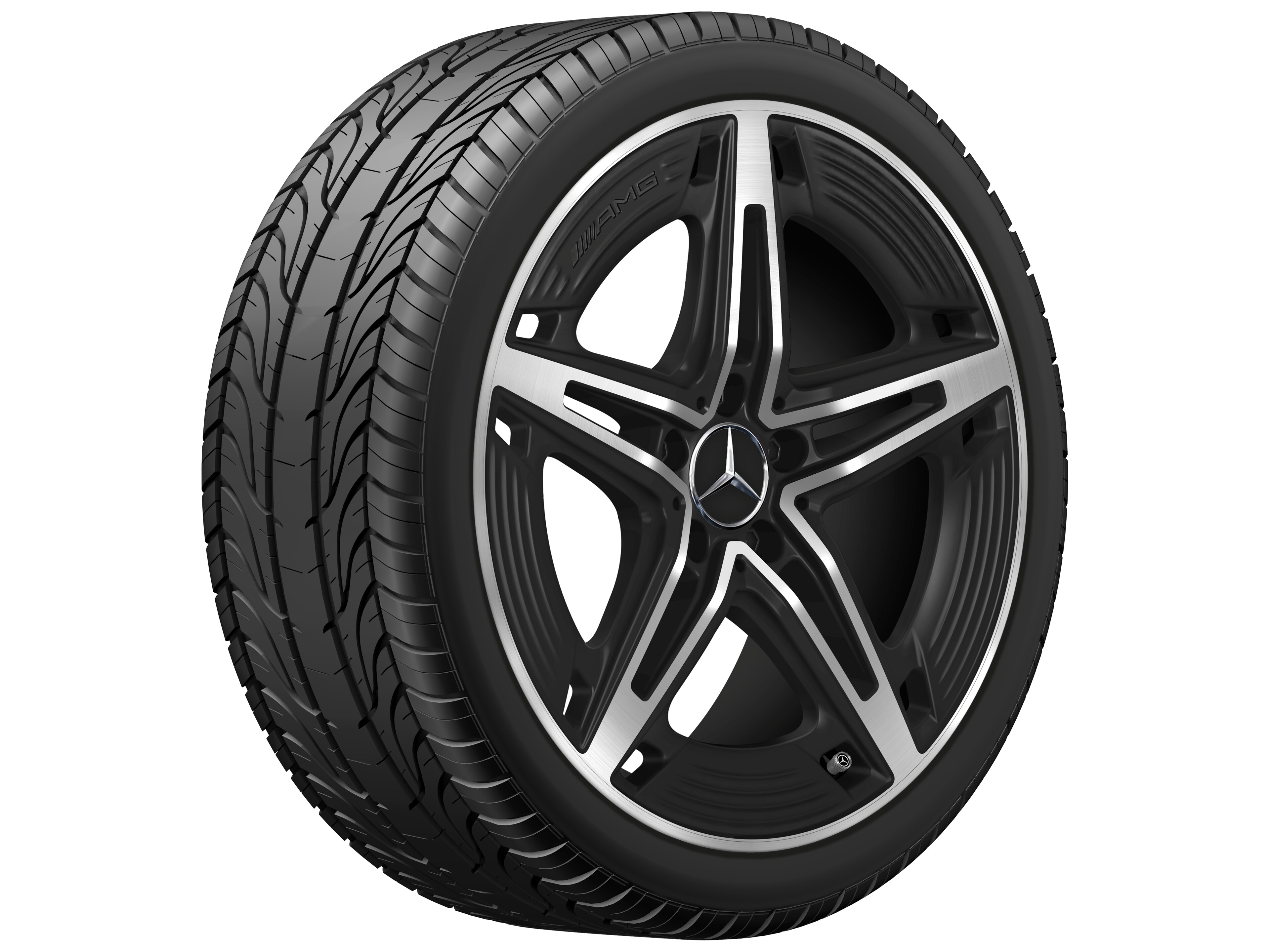 Jante AMG à 5 branches, 48,3 cm (19 pouces) - 8,5 J x 19 ET 55,2, noir mat, finition brillante